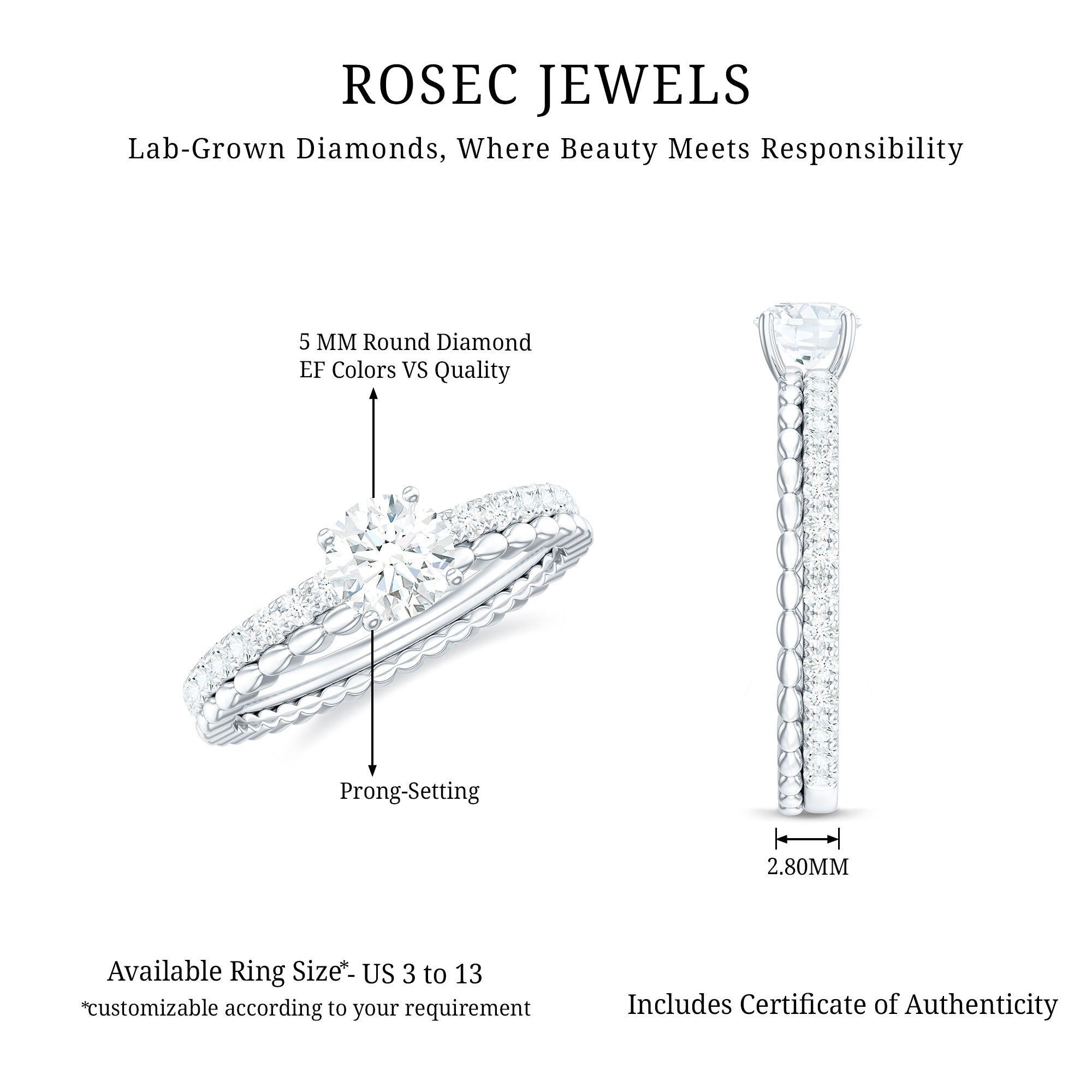 Rosec Jewels-Lab Grown Diamond Bridal Engagement Ring