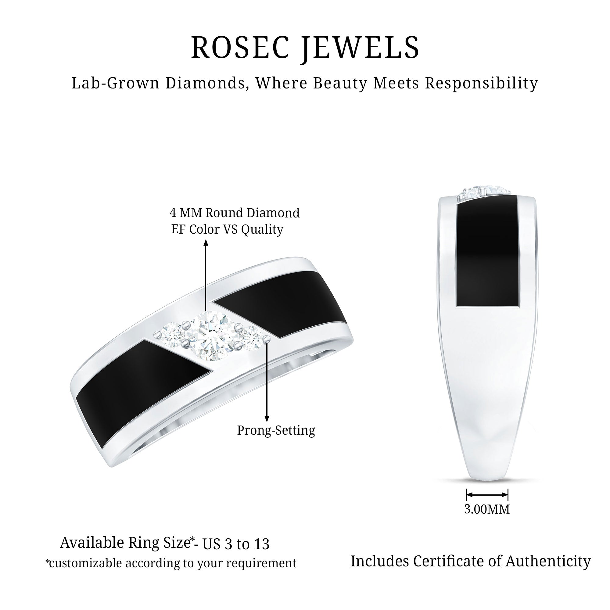 Rosec Jewels-Certified Lab Grown Diamond Mens Wedding Band With Enamel