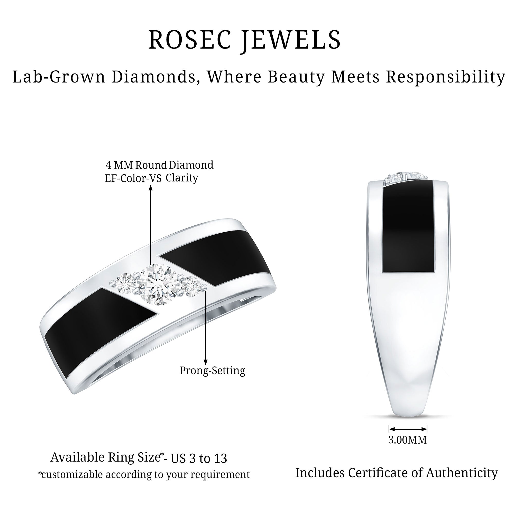 Certified Lab Grown Diamond Mens Wedding Band With Enamel Lab - ( EF-VS ) - Rosec Jewels