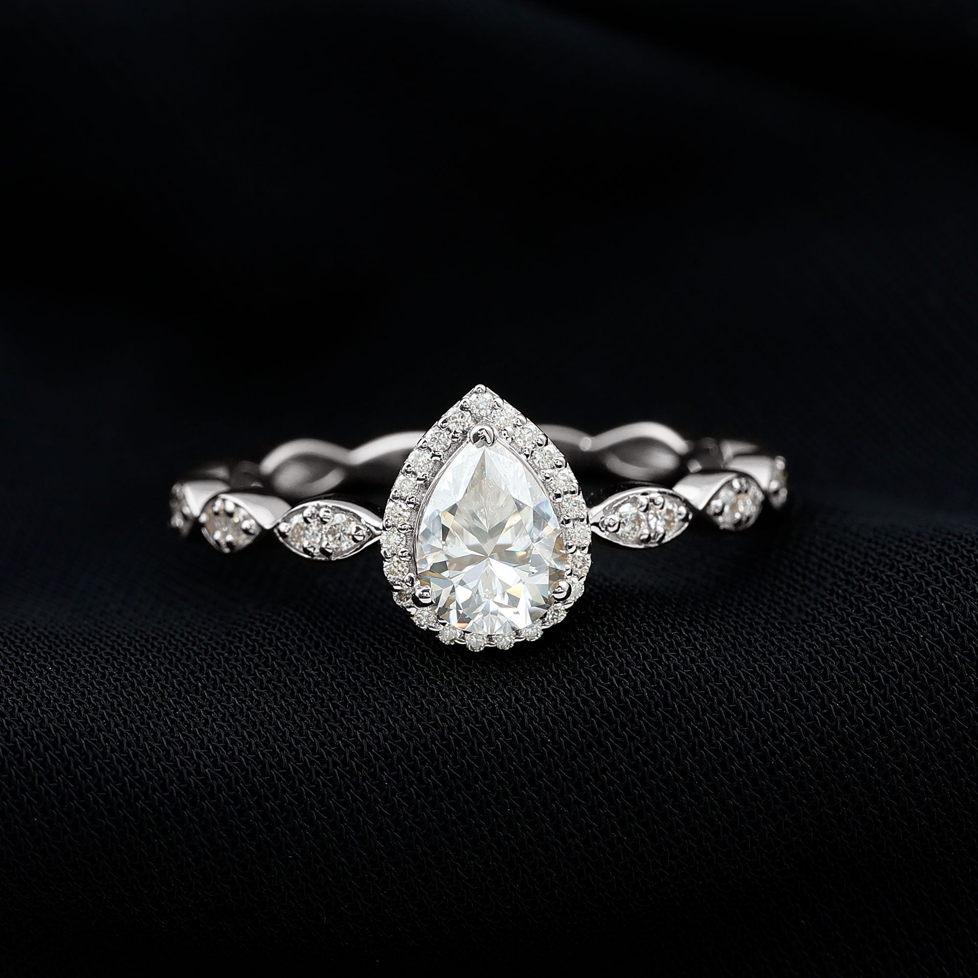 Lab Grown Diamond Teardrop Engagement Ring with Scalloped Shank Lab - ( EF-VS ) - Rosec Jewels