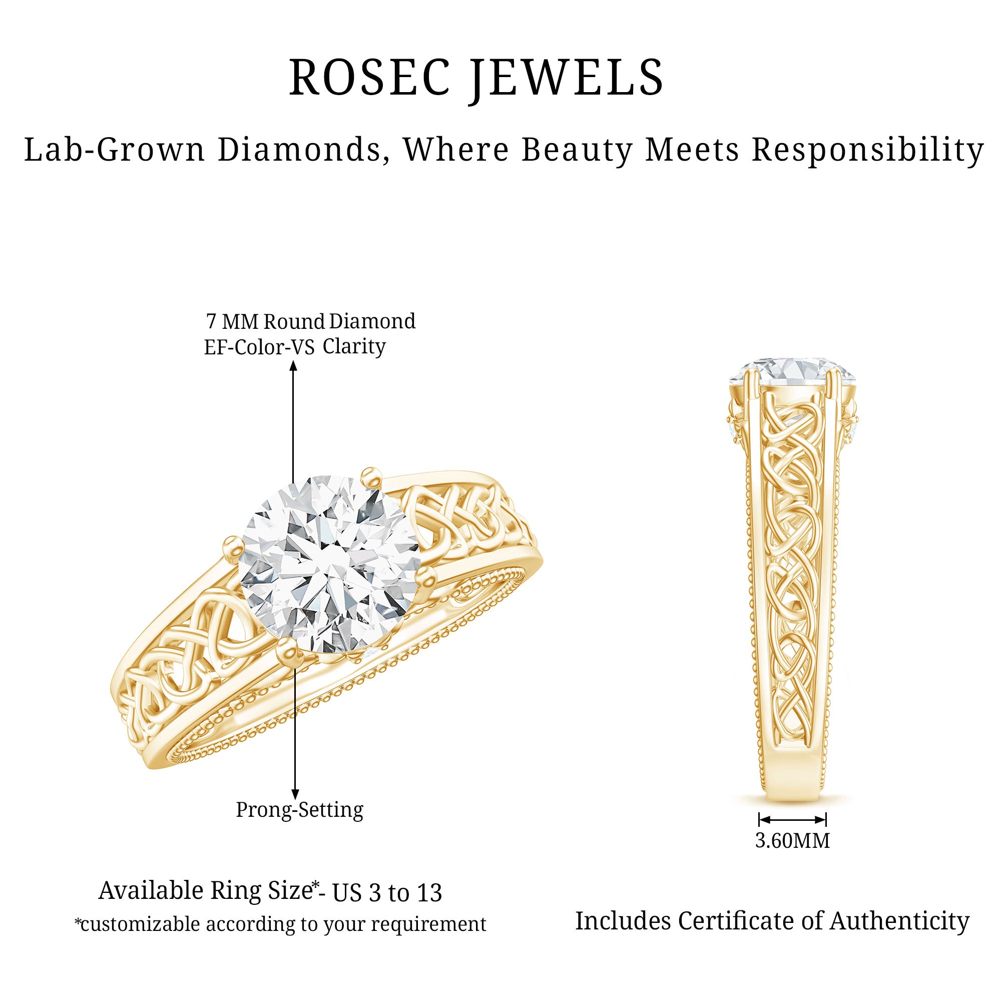Certified 1.2 Carat Lab Grown Diamond Celtic Design Engagement Ring Lab - ( EF-VS ) - Rosec Jewels
