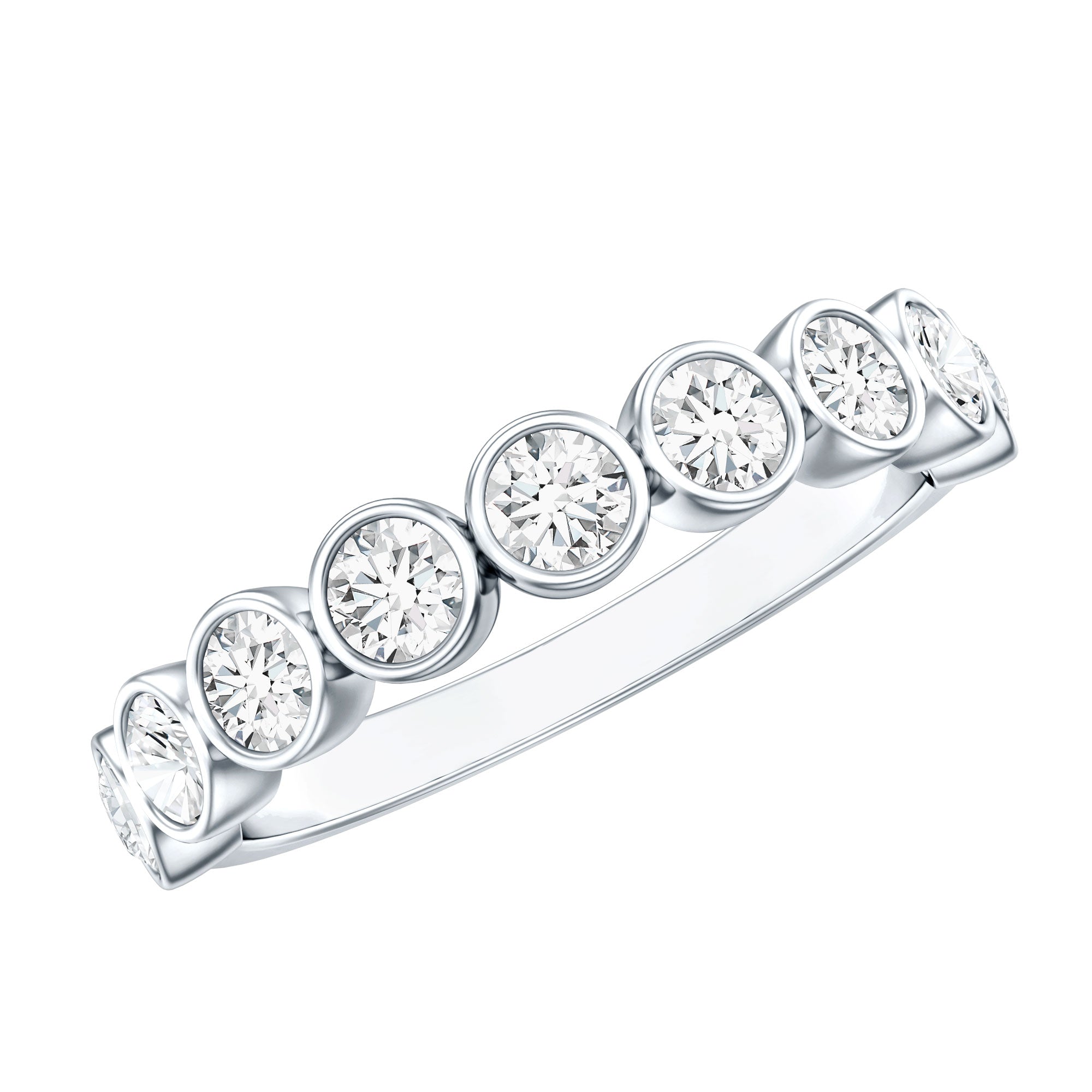 Bezel Set Lab Grown Diamond Semi Eternity Ring for Women Lab - ( EF-VS ) - Rosec Jewels