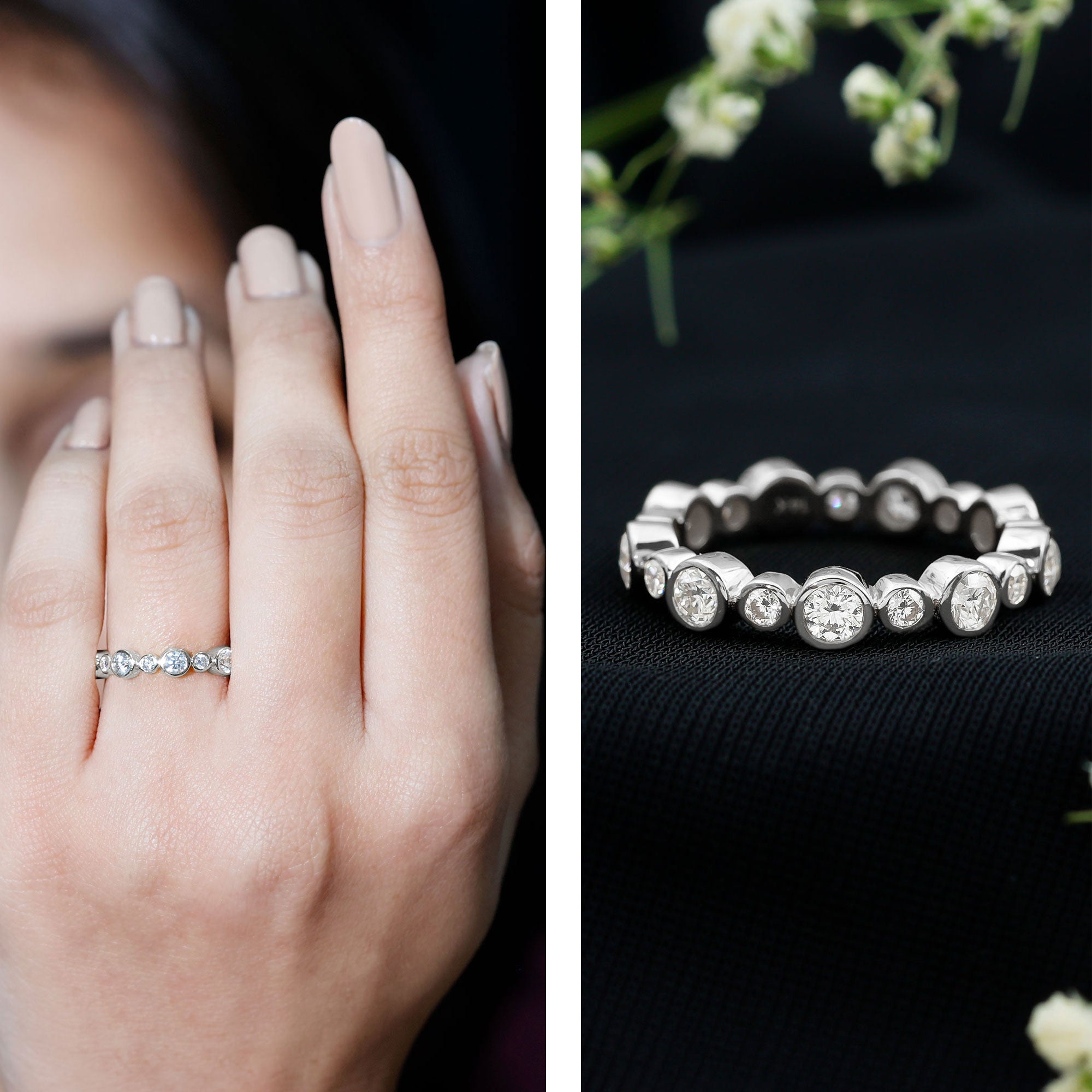 Lab Grown Diamond Bezel Set Wedding Band Lab - ( EF-VS ) - Rosec Jewels