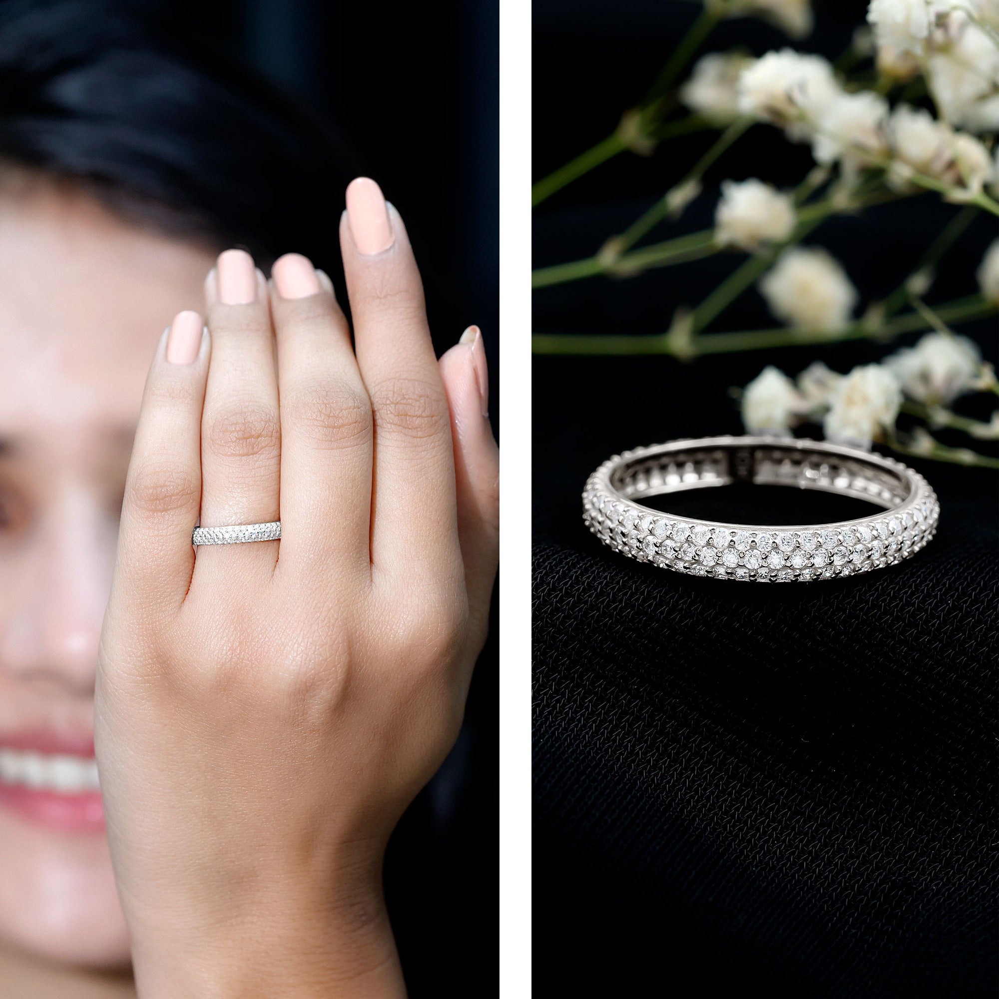 Round Cut Lab Grown Diamond Eternity Wedding Band Lab - ( EF-VS ) - Rosec Jewels