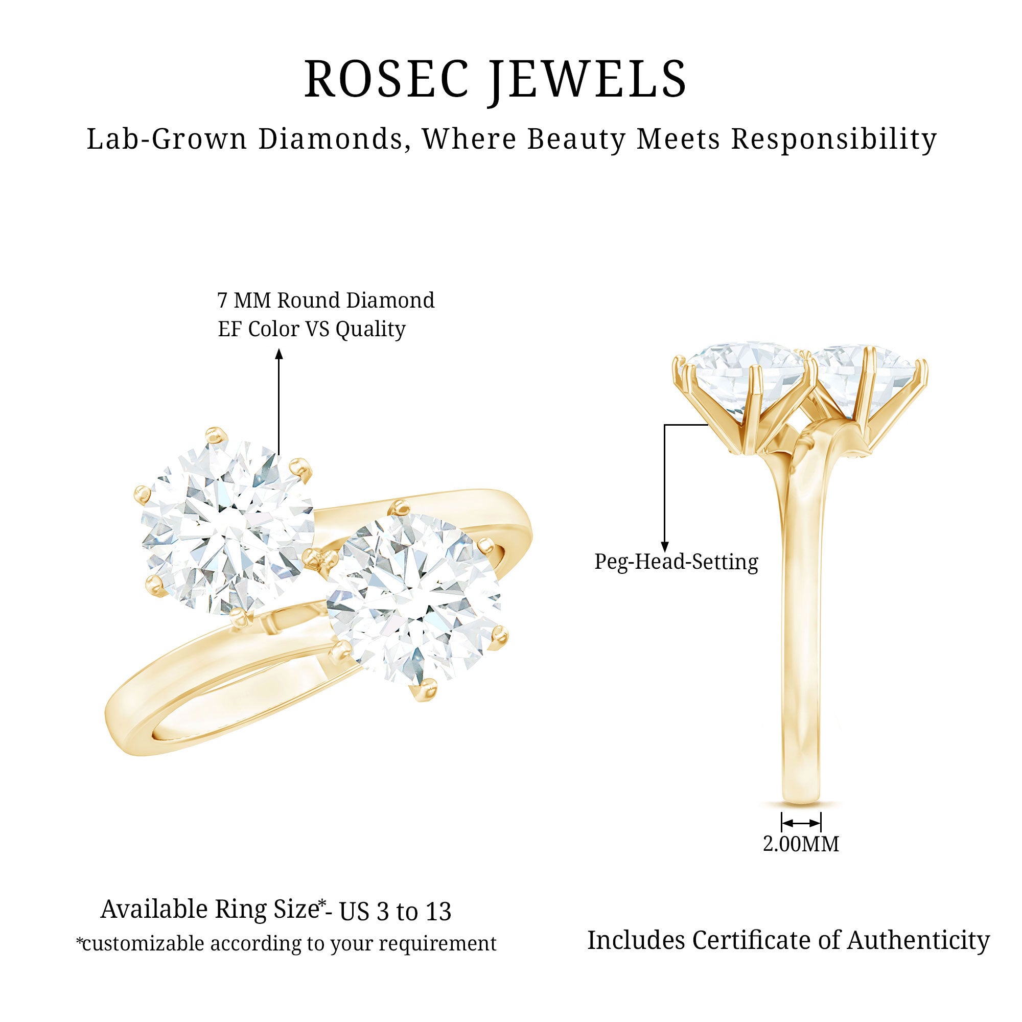 Rosec Jewels-Certified Lab Created Diamond Moi Et Toi Engagement Ring for Women