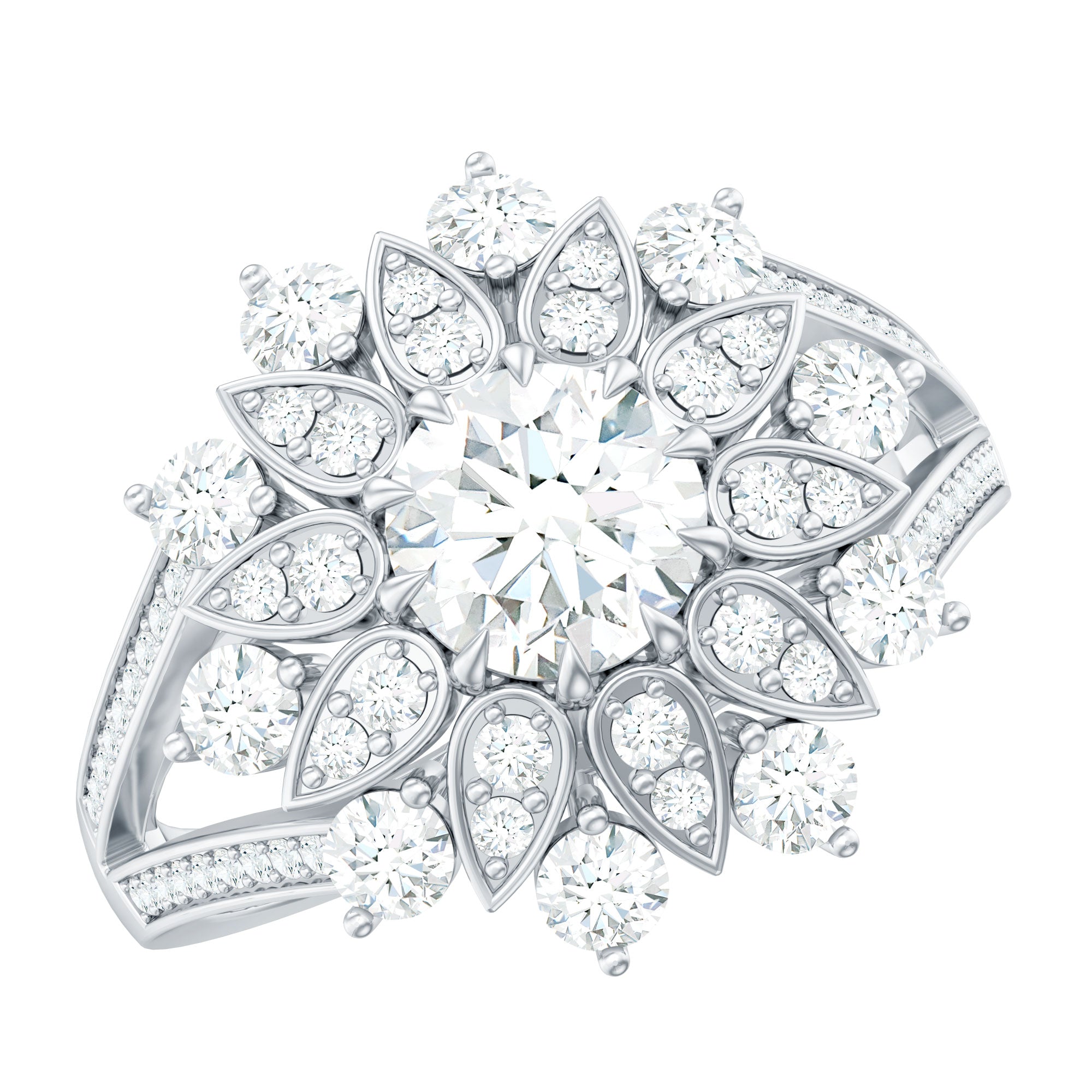 Certified Lab Grown Diamond Flower Engagement Ring for Her Lab - ( EF-VS ) - Rosec Jewels