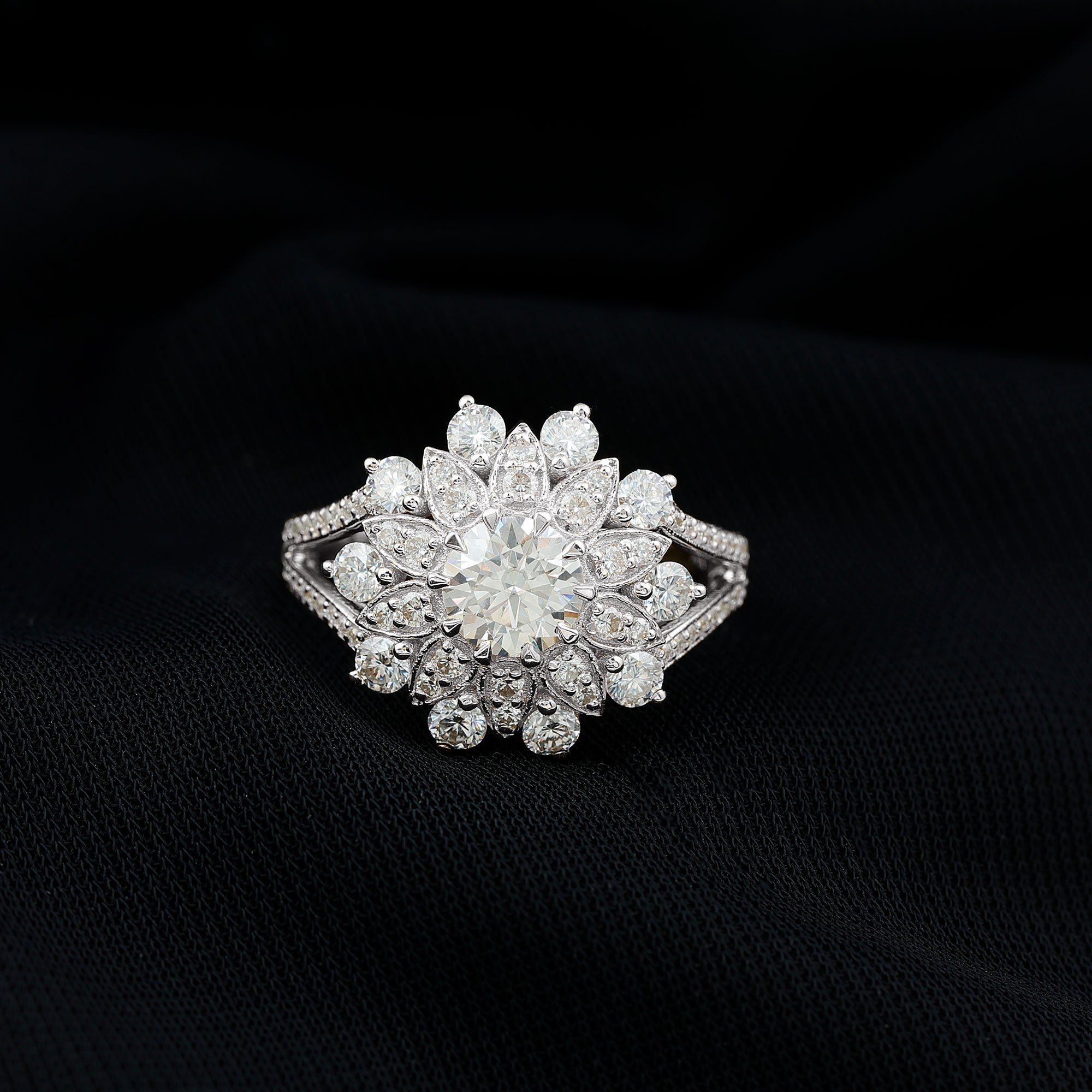 Certified Lab Grown Diamond Flower Engagement Ring for Her Lab - ( EF-VS ) - Rosec Jewels