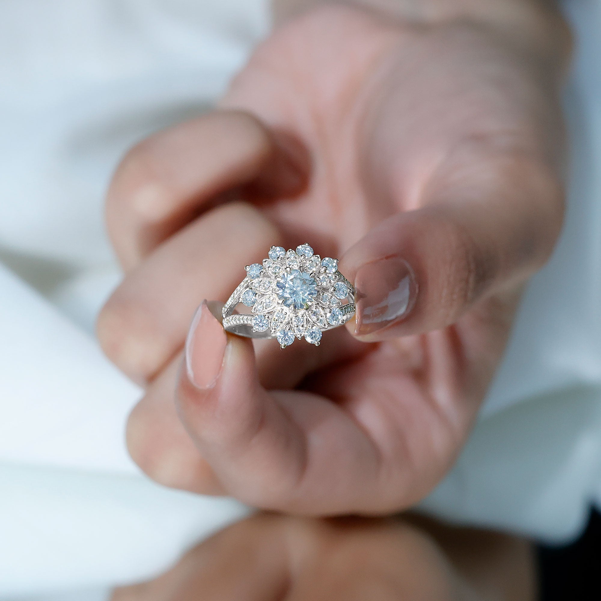 Certified Lab Grown Diamond Flower Engagement Ring for Her Lab - ( EF-VS ) - Rosec Jewels