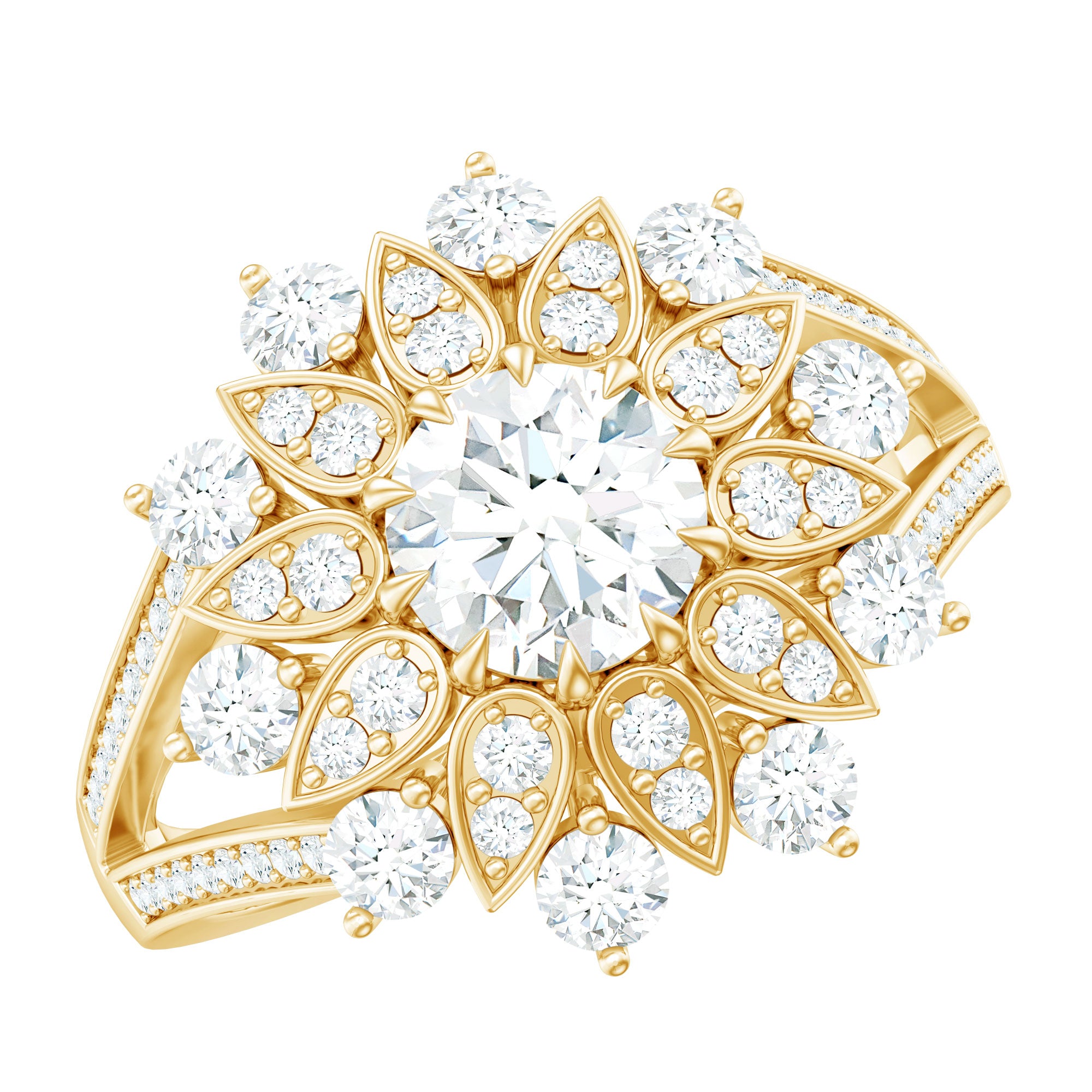 Certified Lab Grown Diamond Flower Engagement Ring for Her Lab - ( EF-VS ) - Rosec Jewels