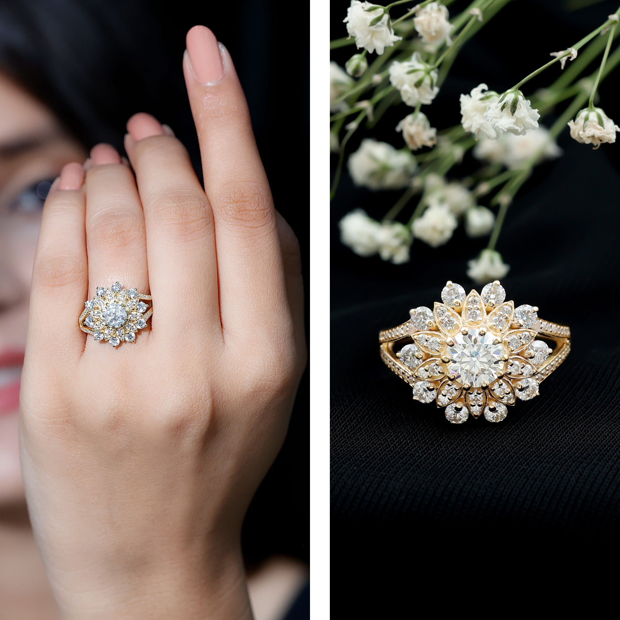 Certified Lab Grown Diamond Flower Engagement Ring for Her Lab - ( EF-VS ) - Rosec Jewels