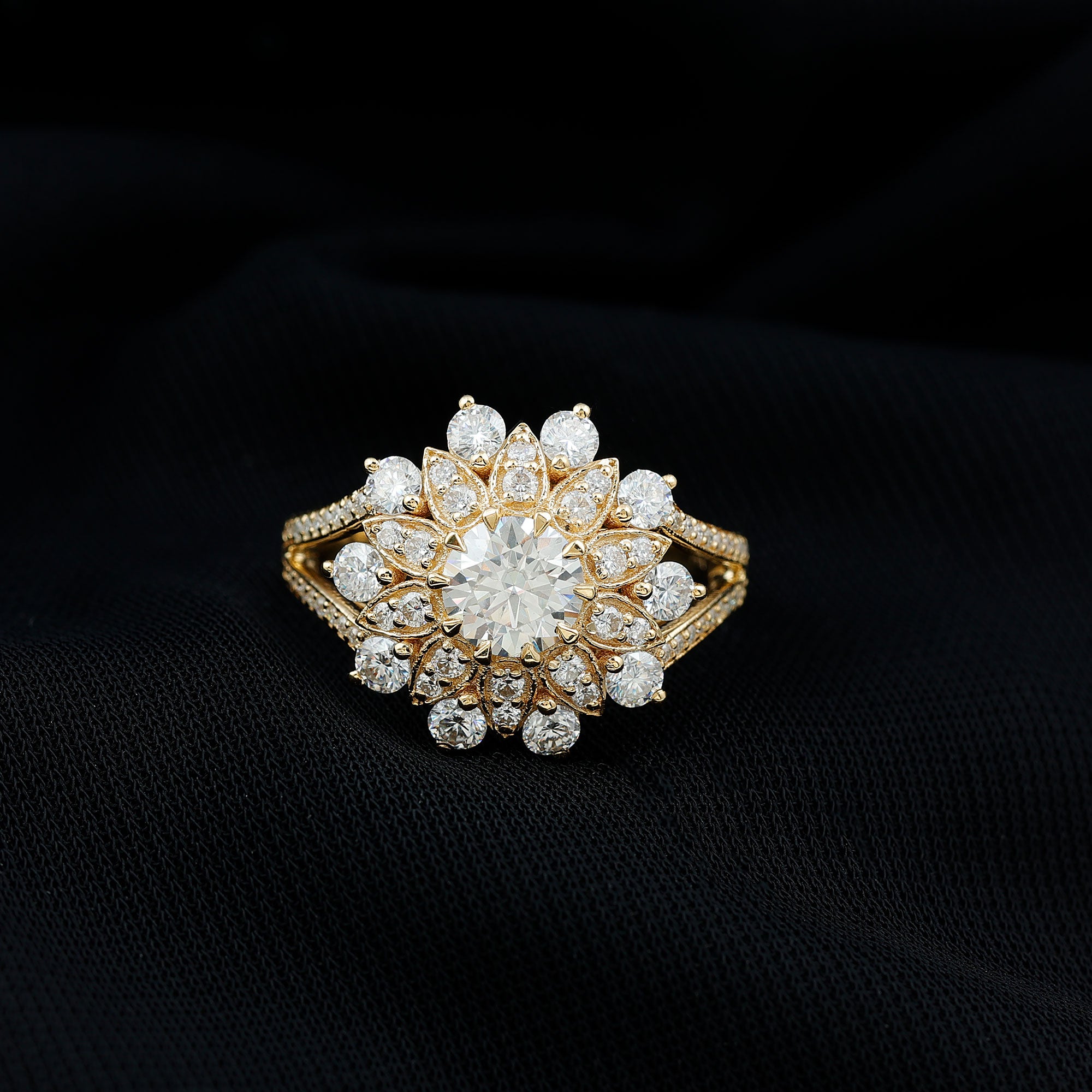 Certified Lab Grown Diamond Flower Engagement Ring for Her Lab - ( EF-VS ) - Rosec Jewels