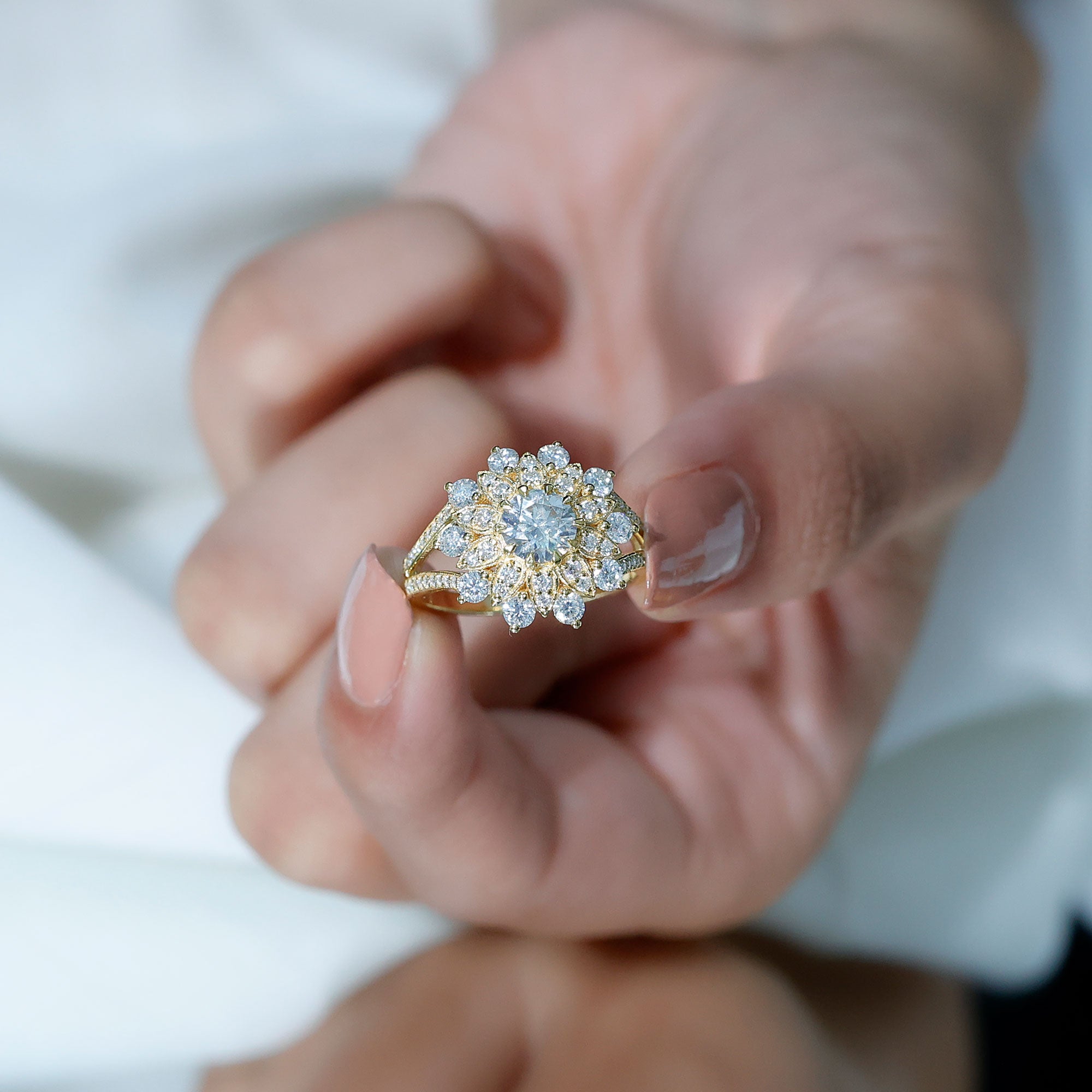 Certified Lab Grown Diamond Flower Engagement Ring for Her Lab - ( EF-VS ) - Rosec Jewels