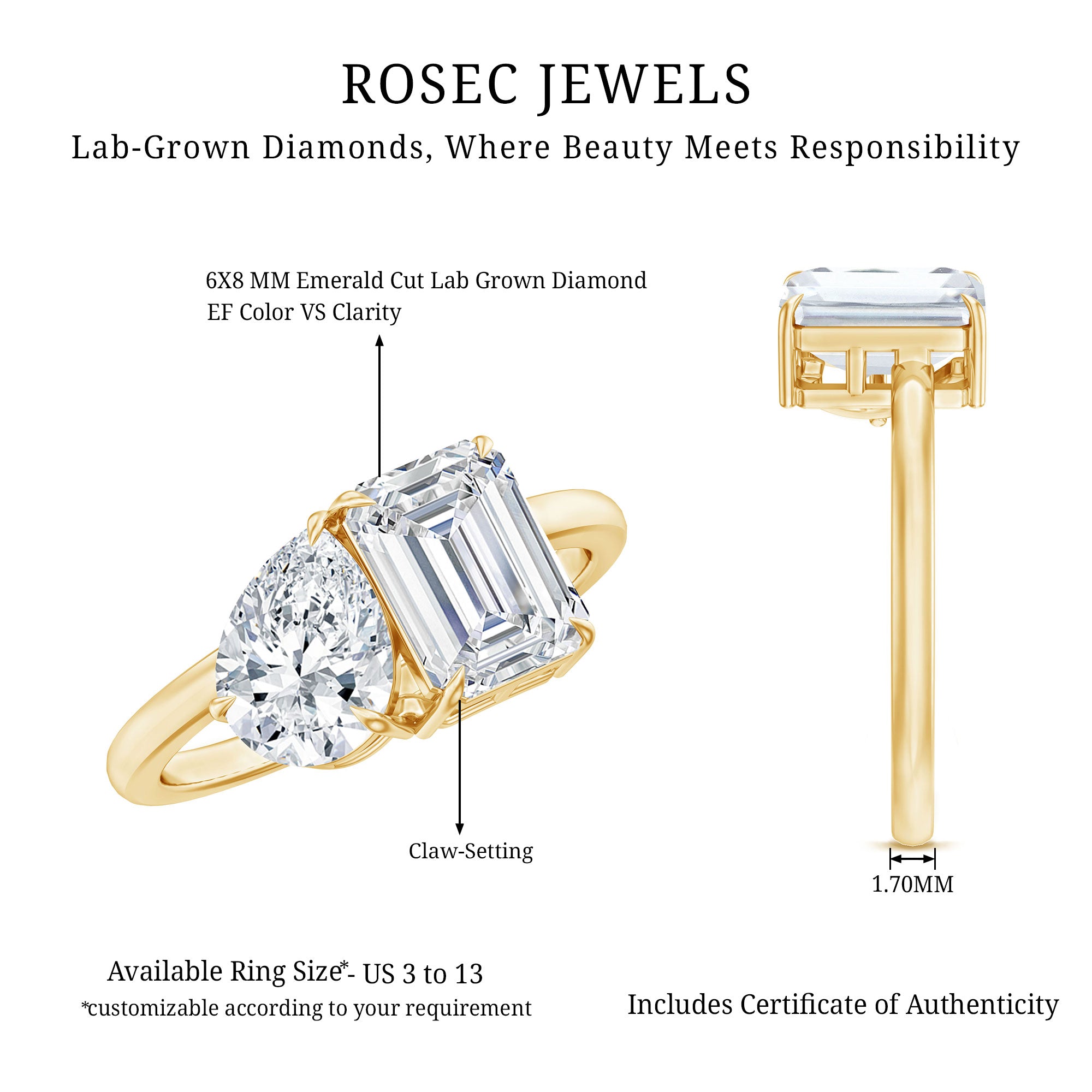 Lab Created Diamond Moi Et Toi Engagement Ring for Women Lab - ( EF-VS ) - Rosec Jewels