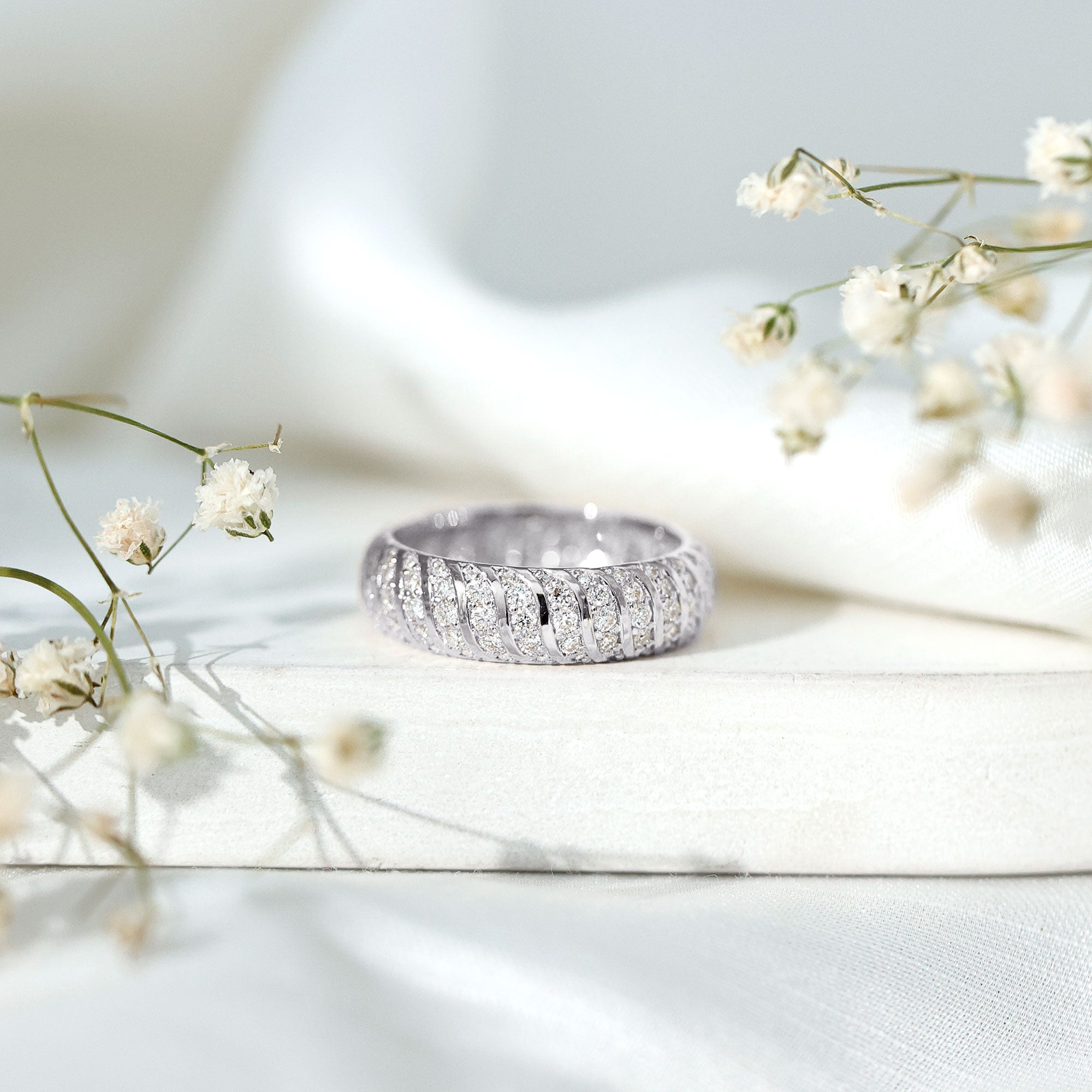 Certified Lab Grown Diamond Wide Wedding Band for Women Lab - ( EF-VS ) - Rosec Jewels