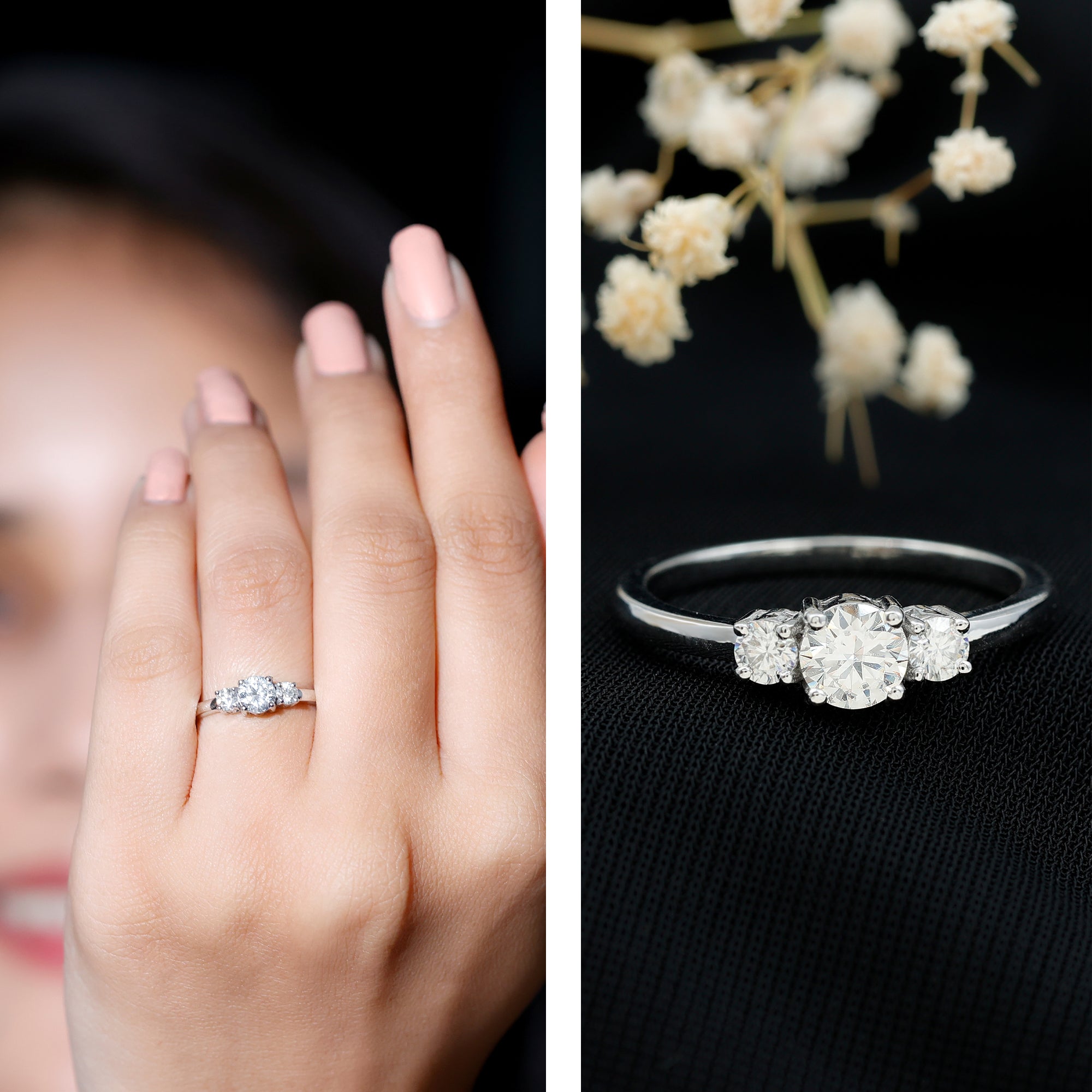 Rosec Jewels-Certified Lab Grown Diamond Three Stone Engagement Ring for Her