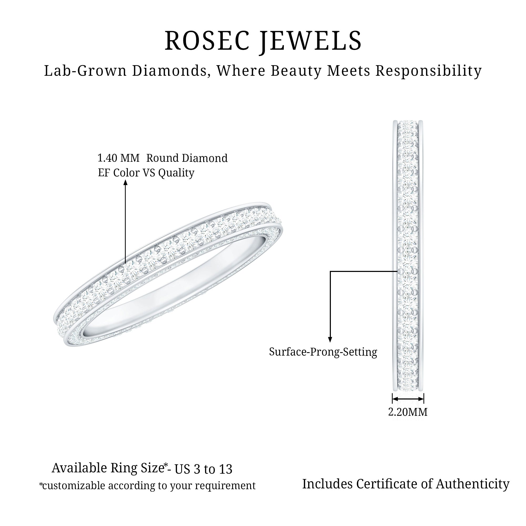 Rosec Jewels-Certified Lab Created Diamond Wedding Bands for Women