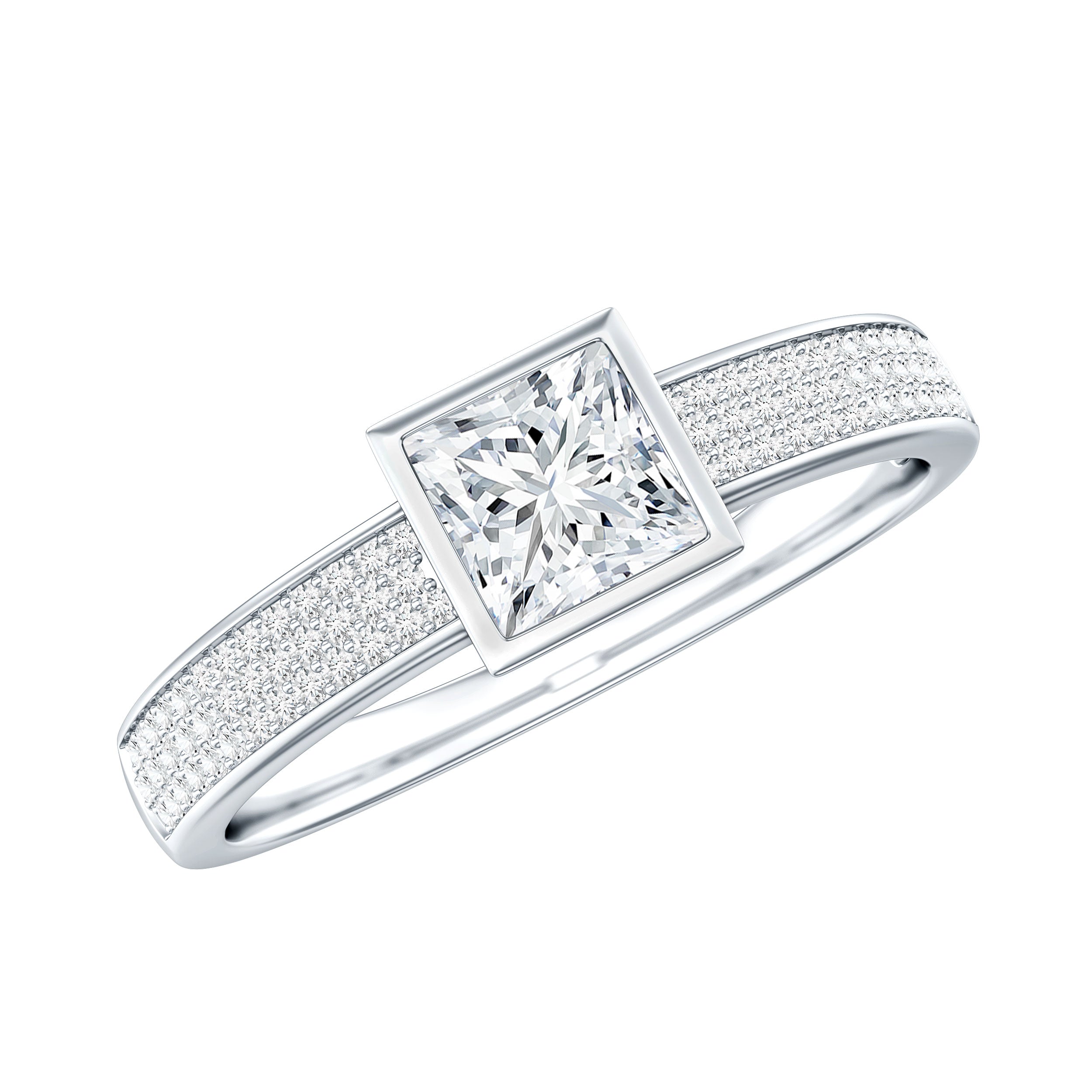 Princess Cut Lab Grown Diamond Bezel Set Engagement Ring Lab - ( EF-VS ) - Rosec Jewels
