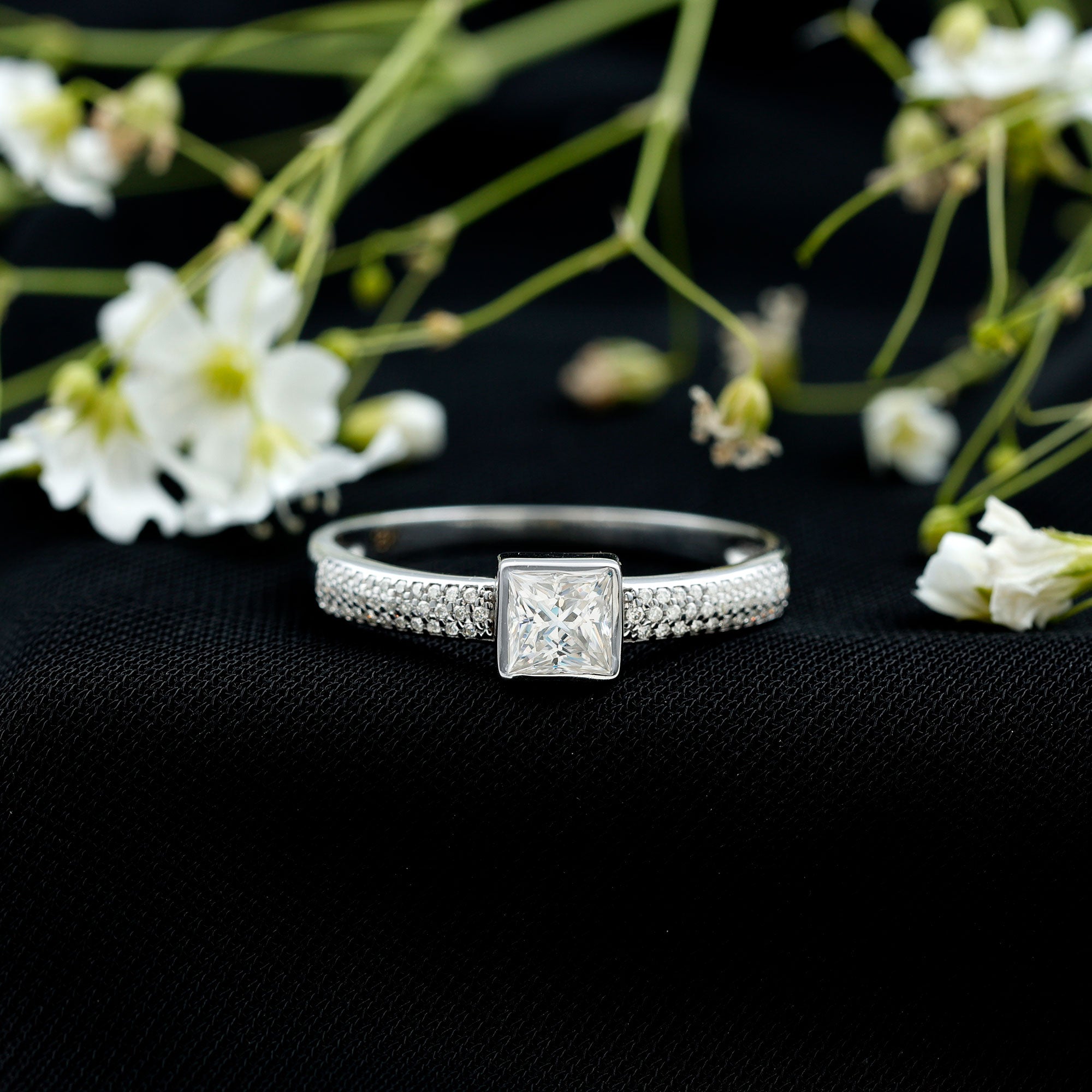Princess Cut Lab Grown Diamond Bezel Set Engagement Ring Lab - ( EF-VS ) - Rosec Jewels