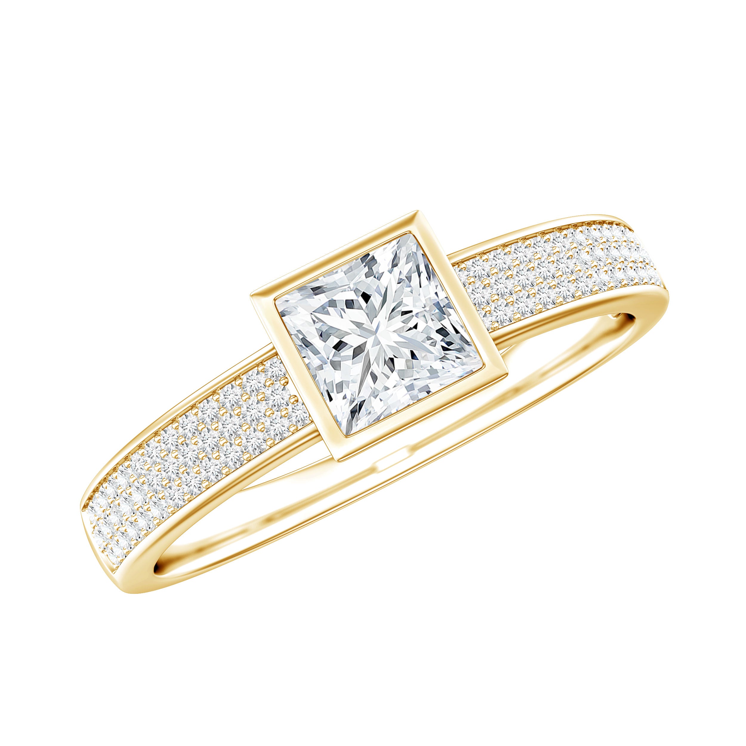Princess Cut Lab Grown Diamond Bezel Set Engagement Ring Lab - ( EF-VS ) - Rosec Jewels