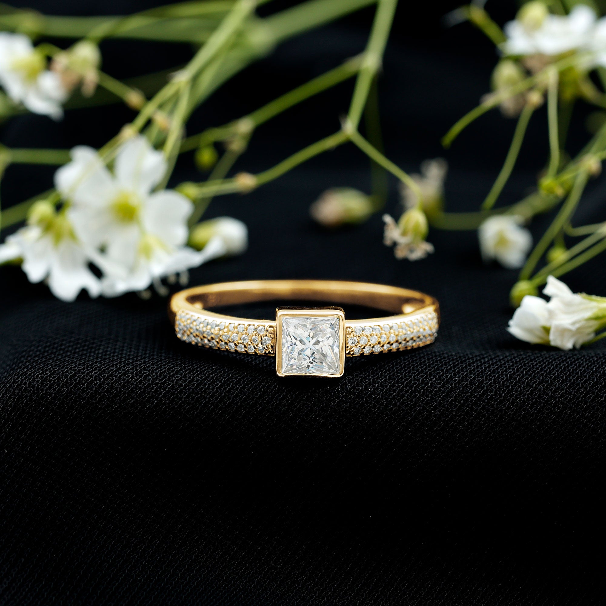 Princess Cut Lab Grown Diamond Bezel Set Engagement Ring Lab - ( EF-VS ) - Rosec Jewels