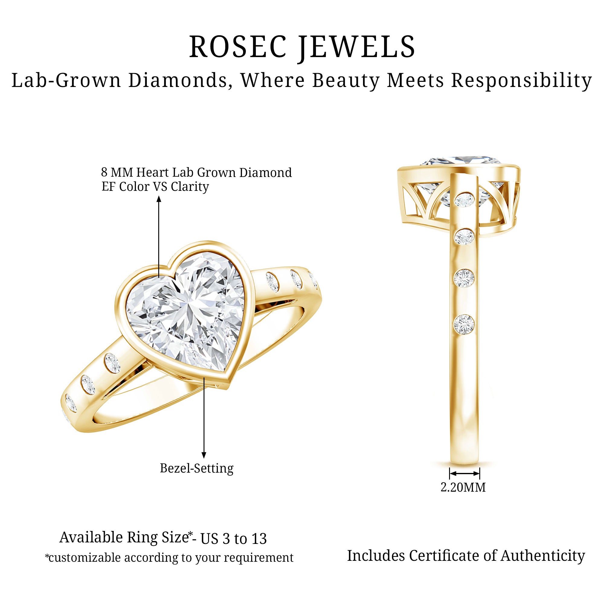 Bezel Set Brilliant Cut Lab Created Diamond Heart Engagement Ring For Women Lab - ( EF-VS ) - Rosec Jewels