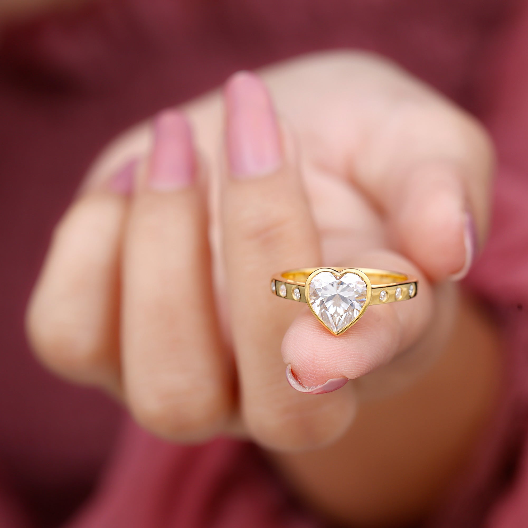 Rosec Jewels-Bezel Set Brilliant Cut Lab Created Diamond Heart Engagement Ring For Women