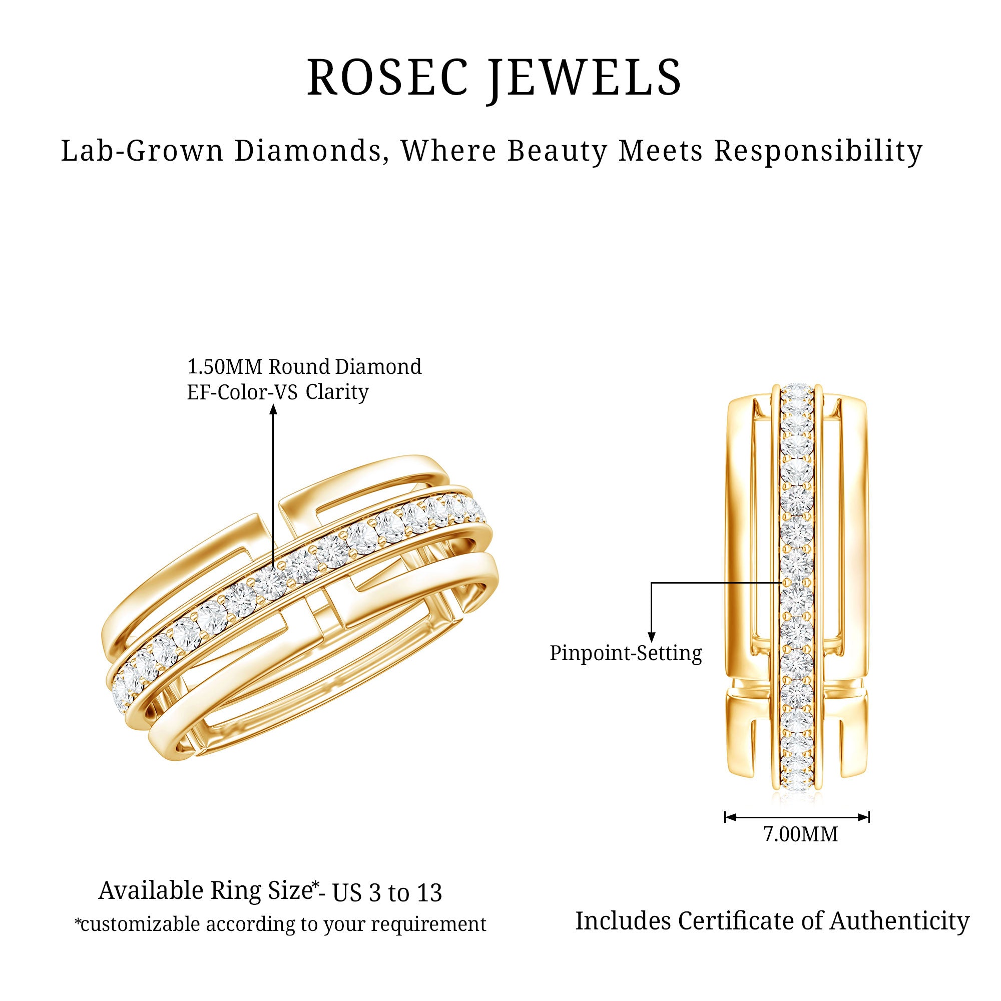 Certified Lab Created Diamond Unisex Wedding Band Lab - ( EF-VS ) - Rosec Jewels