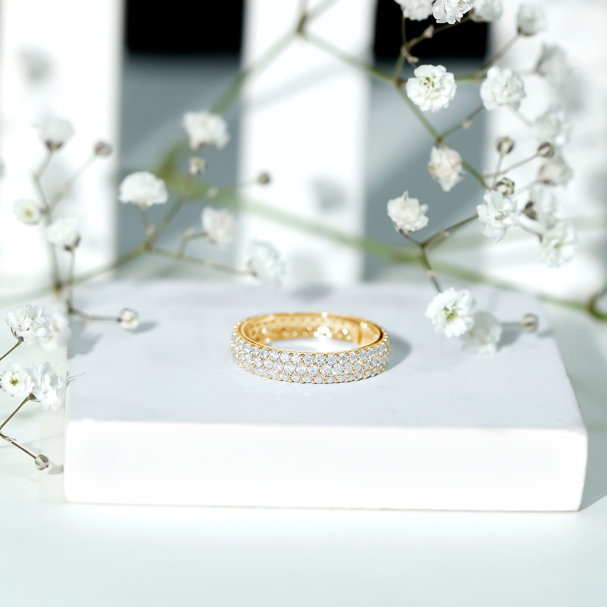 Rosec Jewels-Lab Grown Diamond 3 Row Wedding Band For Women