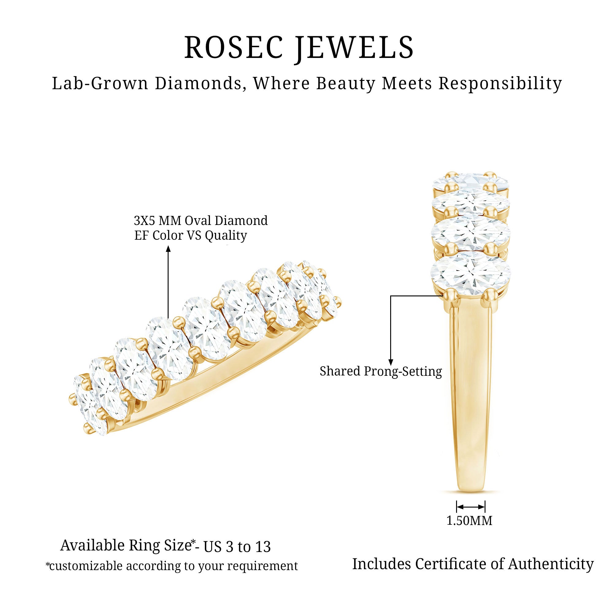 Rosec Jewels-Brilliant Cut Oval Diamond Semi Eternity Ring for Women