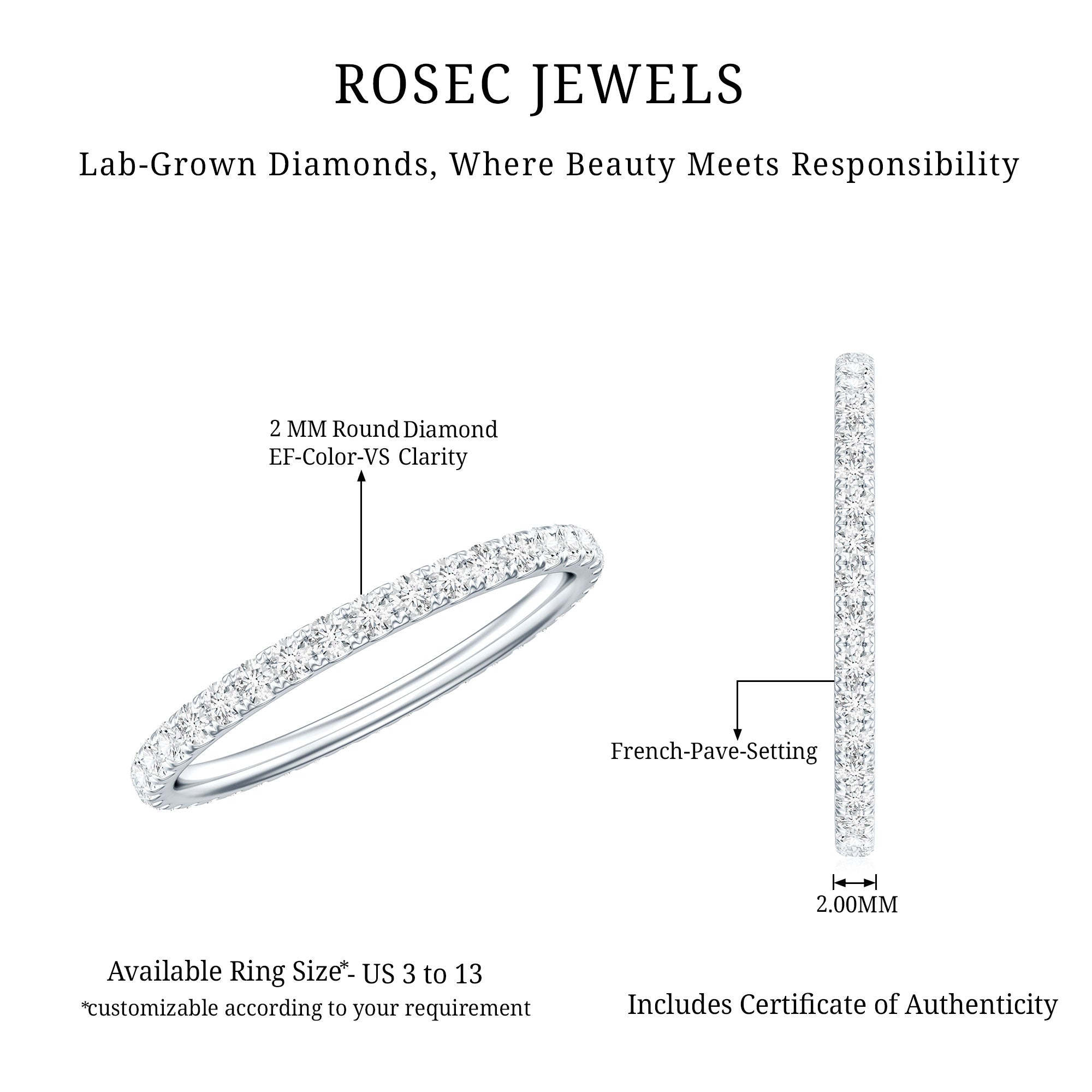 Round Cut Lab Grown Diamond Stackable Eternity Ring Lab - ( EF-VS ) - Rosec Jewels