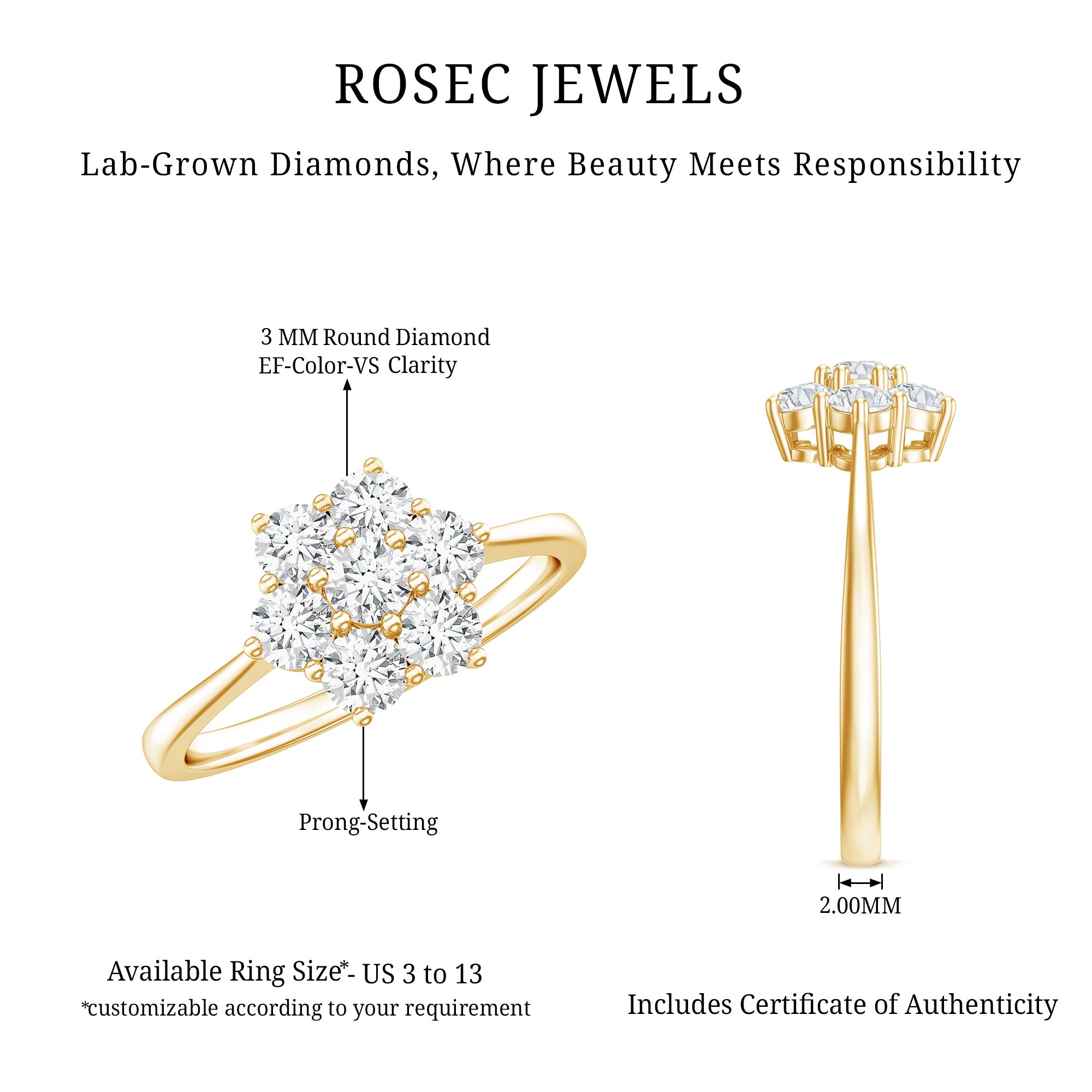 Flower Cluster Lab Grown Diamond Engagement Ring Lab - ( EF-VS ) - Rosec Jewels