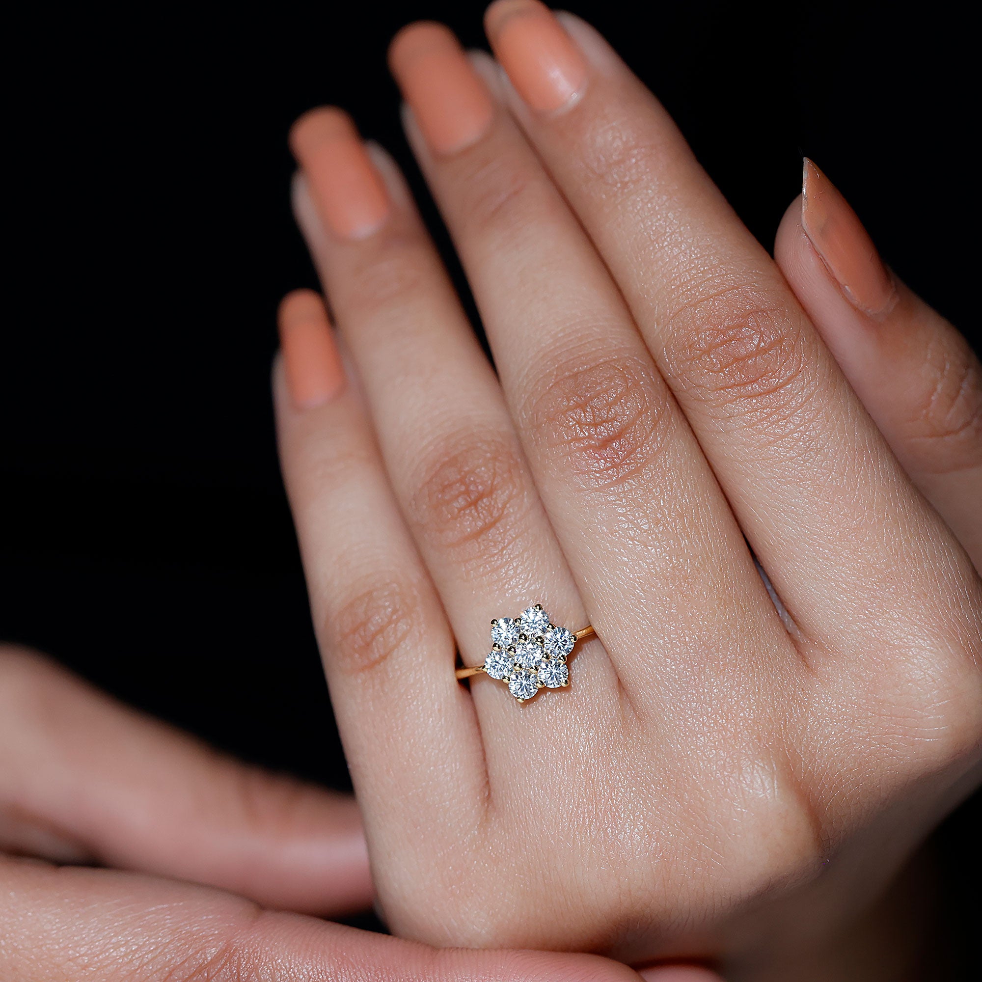 Flower Cluster Lab Grown Diamond Engagement Ring Lab - ( EF-VS ) - Rosec Jewels