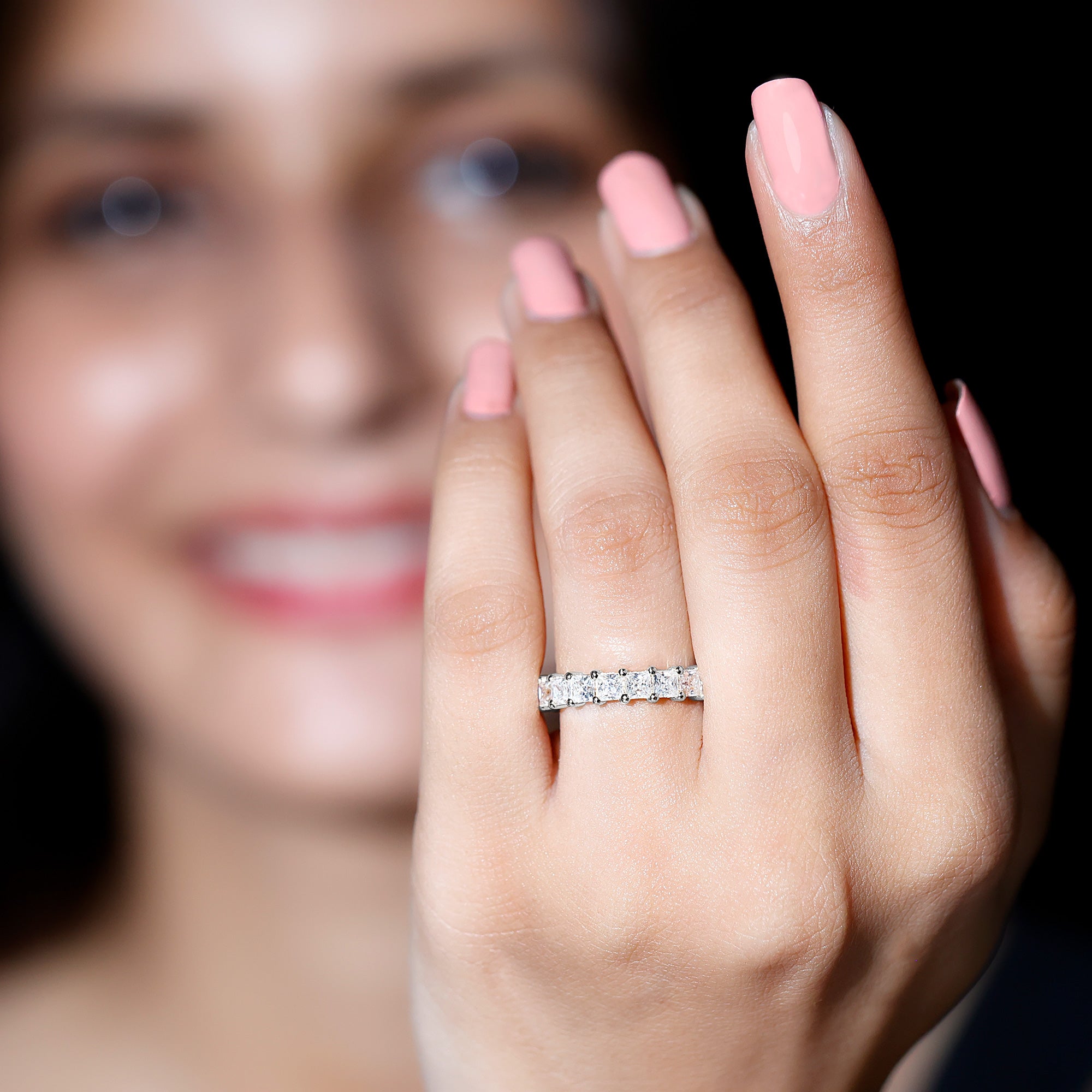 Certified Lab Grown Diamond Princess Cut Wedding Ring Lab - ( EF-VS ) - Rosec Jewels
