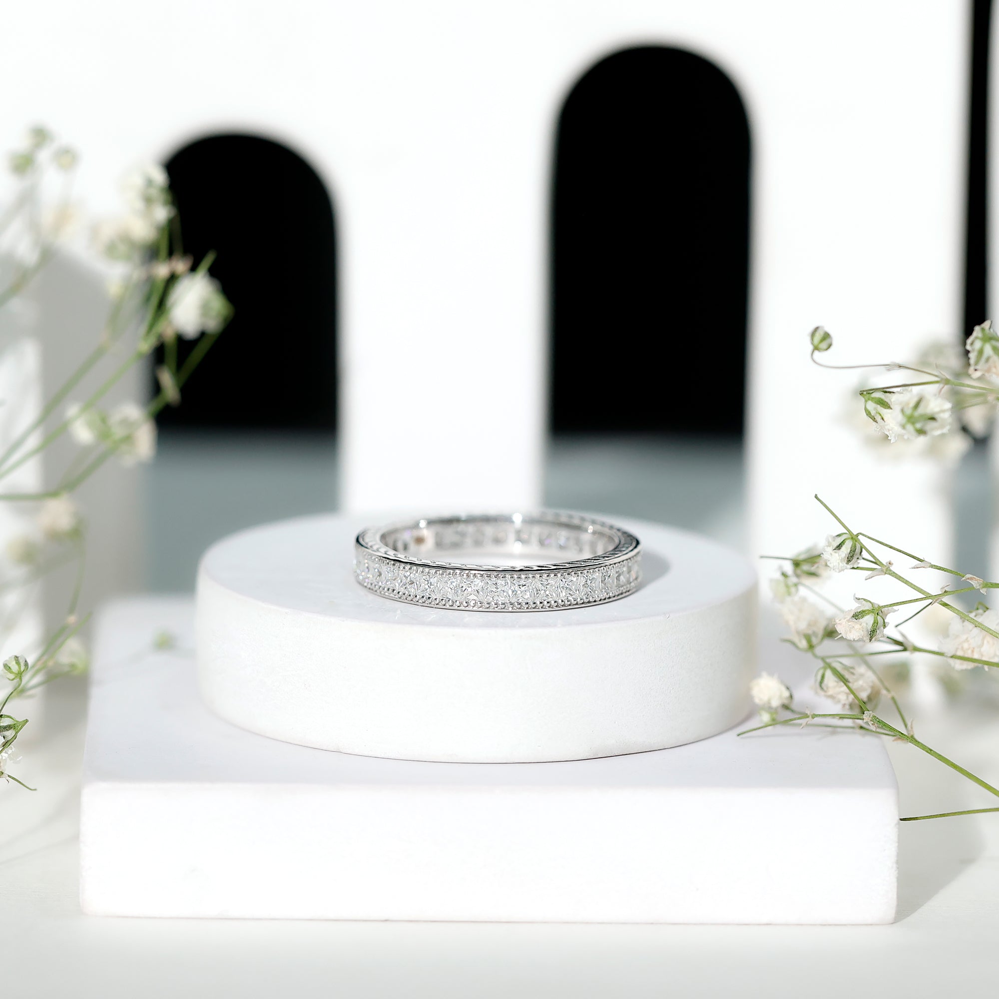 Certified Lab Created Diamond Princess Cut Wedding Band Lab - ( EF-VS ) - Rosec Jewels