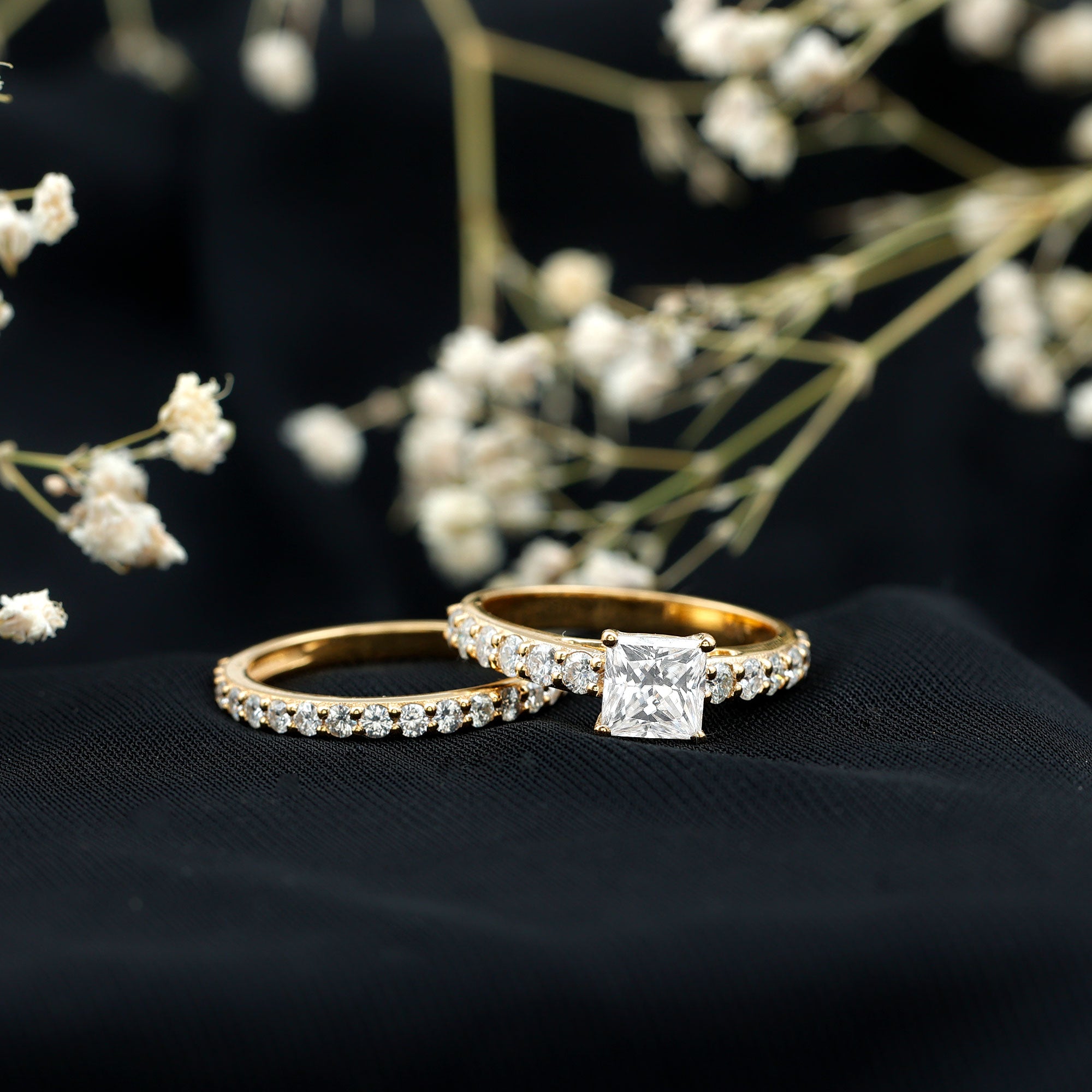 IGI Certified 1 Carat Lab Grown Diamond Princess Cut Engagement Ring with Band Lab - ( EF-VS ) - Rosec Jewels
