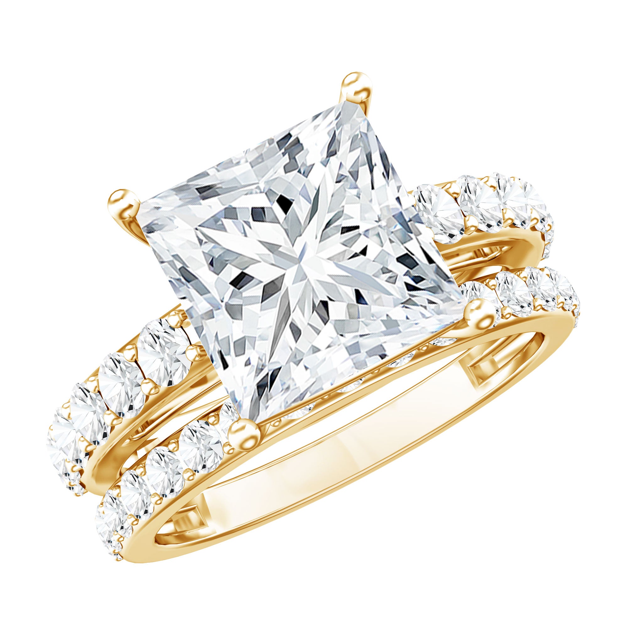 4 Carat IGI Certified Lab Grown Diamond Princess Cut Bridal Ring Set Lab - ( E-VS1 ) - Rosec Jewels