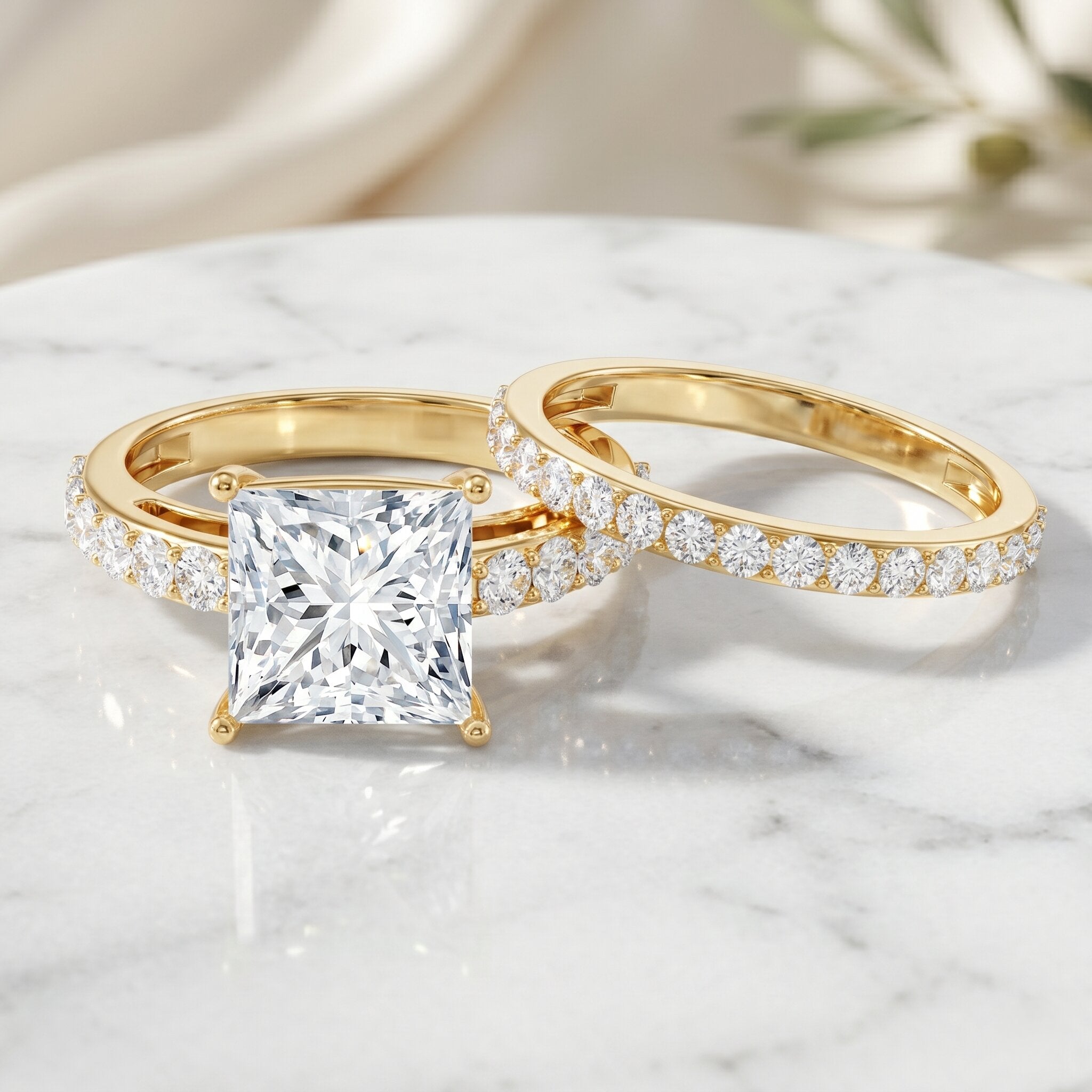 4 Carat IGI Certified Lab Grown Diamond Princess Cut Bridal Ring Set Lab - ( EF-VS ) - Rosec Jewels