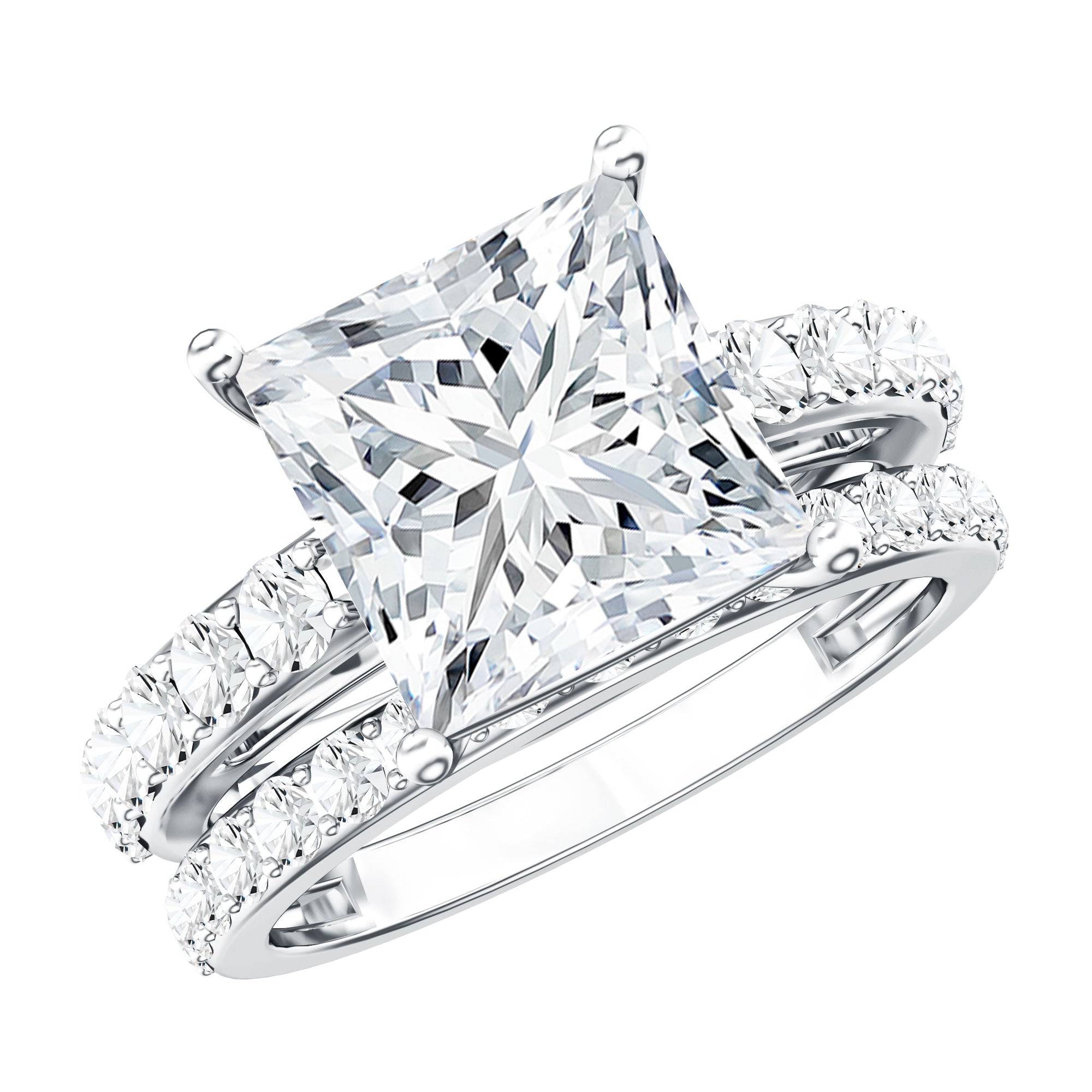 5 Carat IGI Certified Princess Cut Lab Diamond Engagement Ring with Band Lab - ( E-VS1 ) - Rosec Jewels