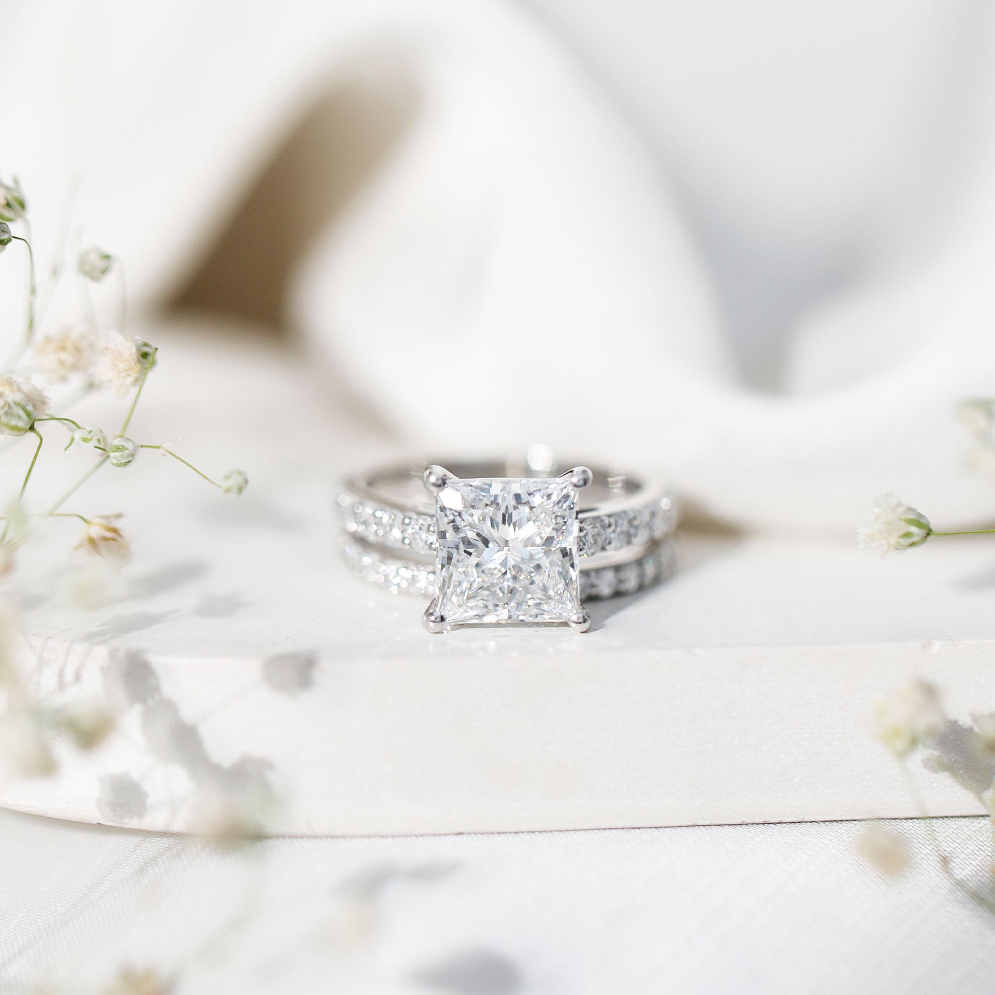 5 Carat IGI Certified Princess Cut Lab Diamond Engagement Ring with Band Lab - ( E-VS1 ) - Rosec Jewels