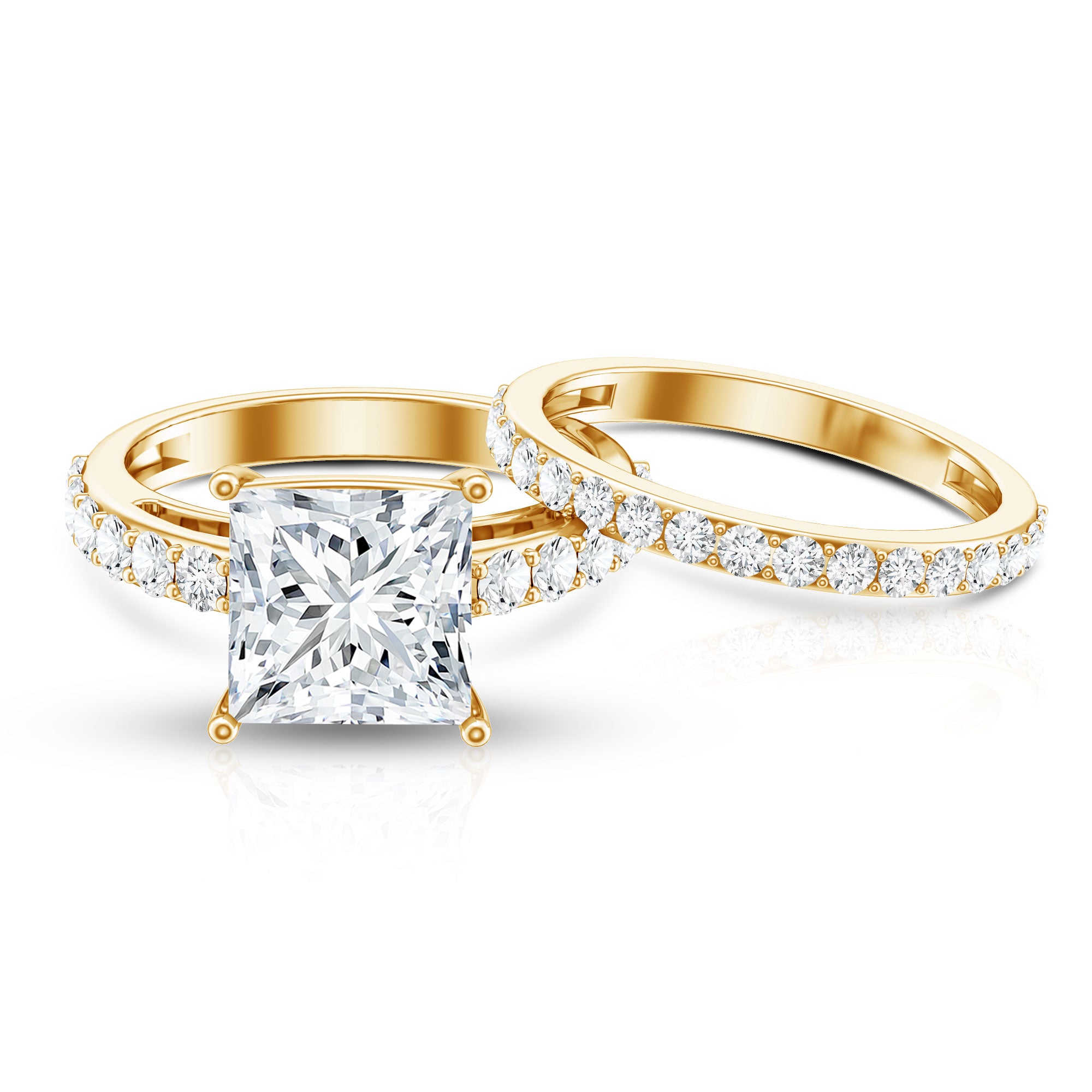 5 Carat IGI Certified Princess Cut Lab Diamond Engagement Ring with Band Lab - ( EF-VS ) - Rosec Jewels