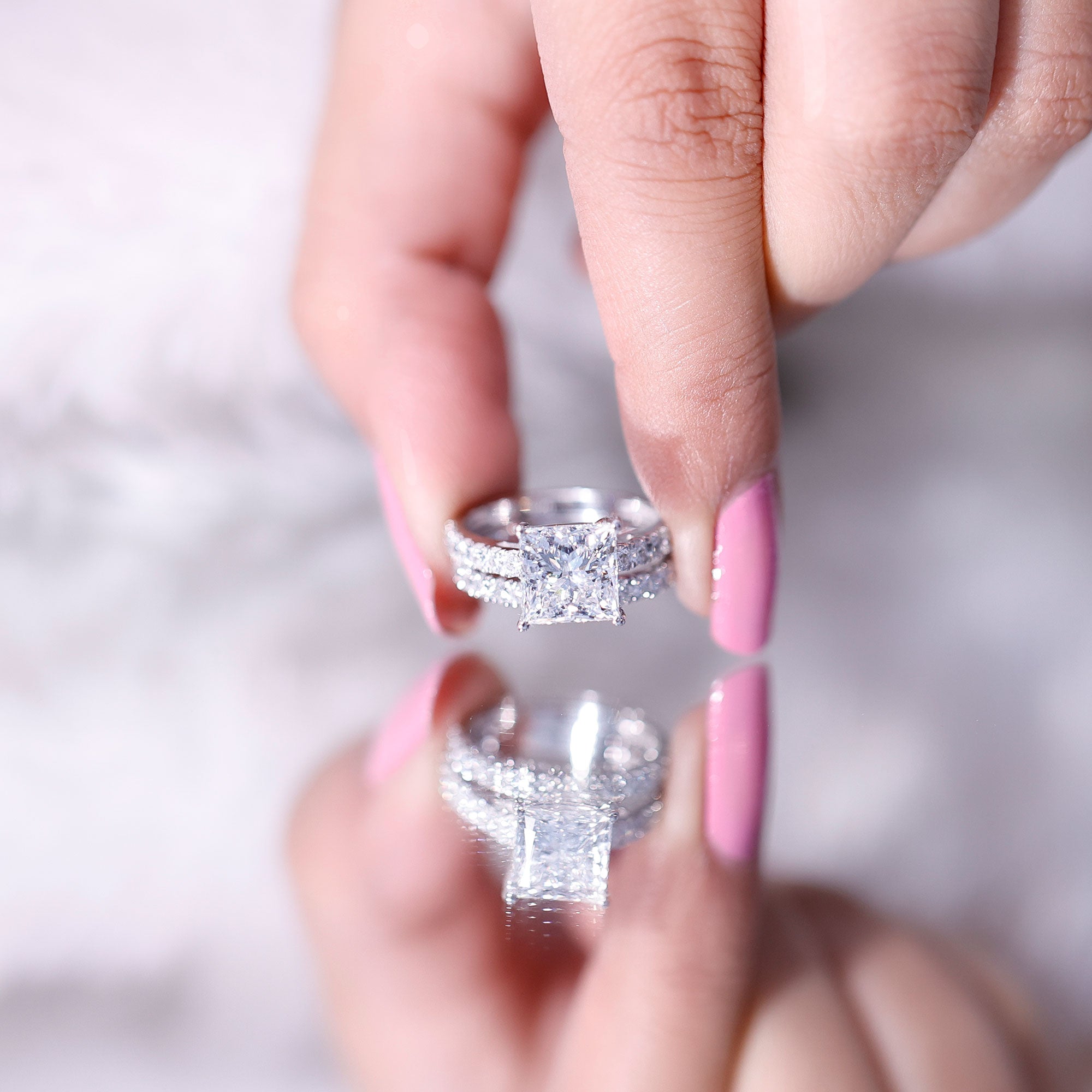 IGI Certified 2 Carat Lab Grown Diamond Princess Cut Bridal Ring Set Lab - ( EF-VS ) - Rosec Jewels