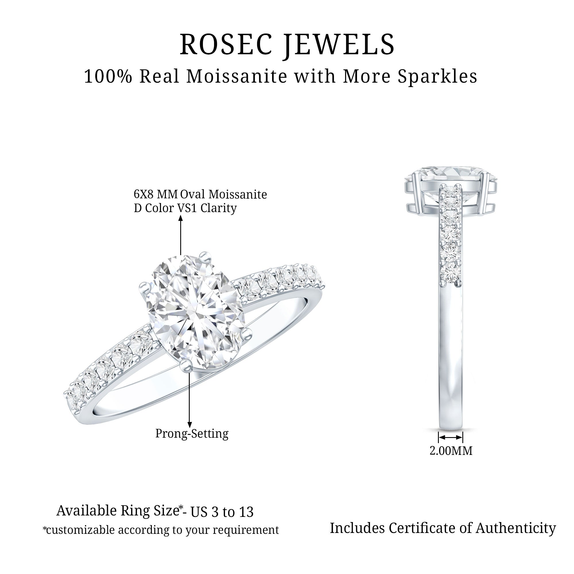 1.2 Carat Oval Shaped Lab Grown Diamond Engagement Ring with IGI Certificate Lab - ( EF-VS ) - Rosec Jewels