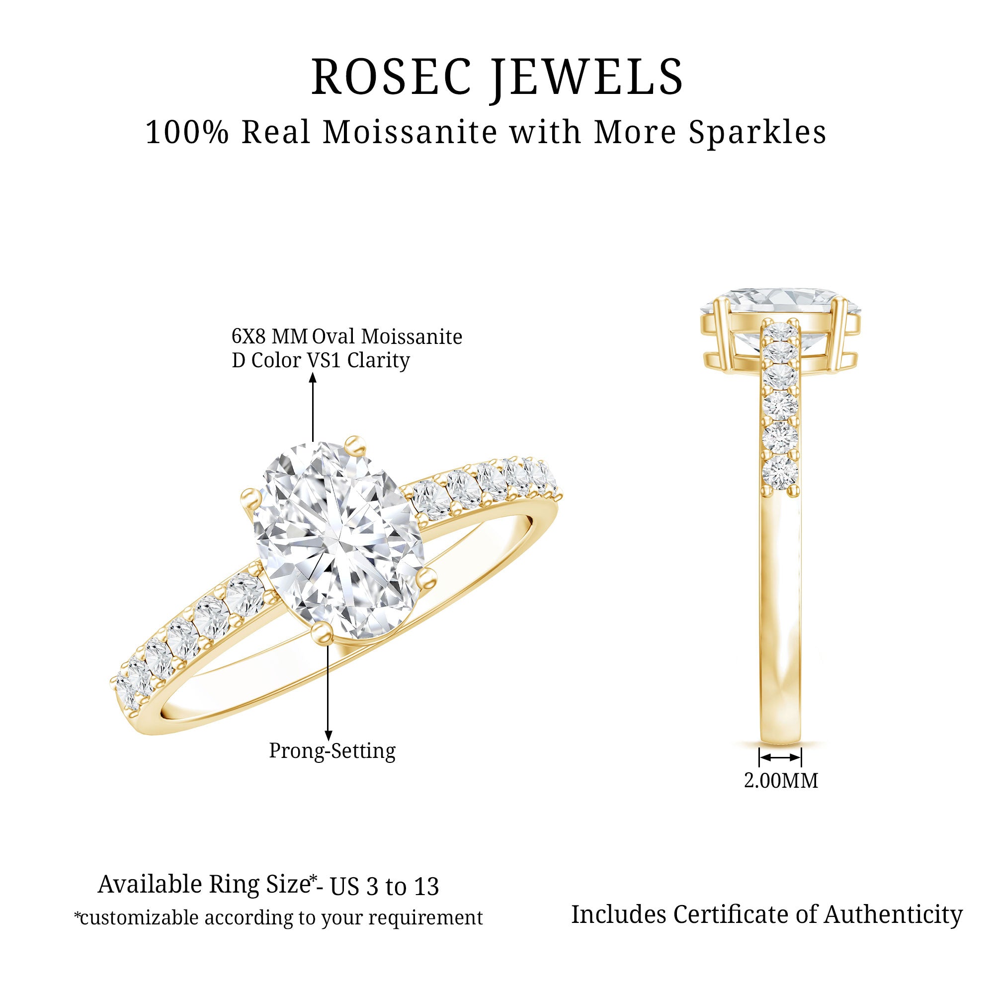 1.2 Carat Oval Shaped Lab Grown Diamond Engagement Ring with IGI Certificate Lab - ( EF-VS ) - Rosec Jewels