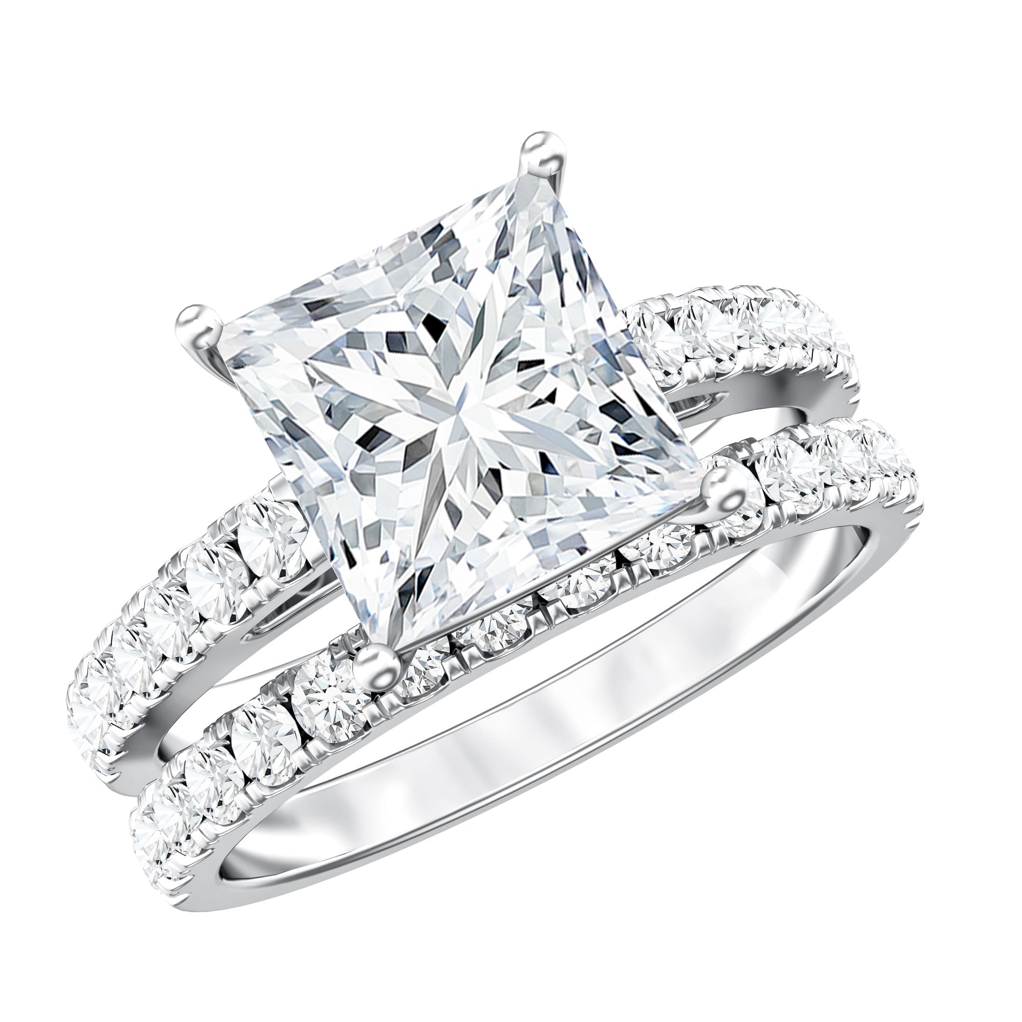 IGI Certified 3 Carat Princess Cut Lab Grown Diamond Wedding Ring Set Lab - ( EF-VS ) - Rosec Jewels