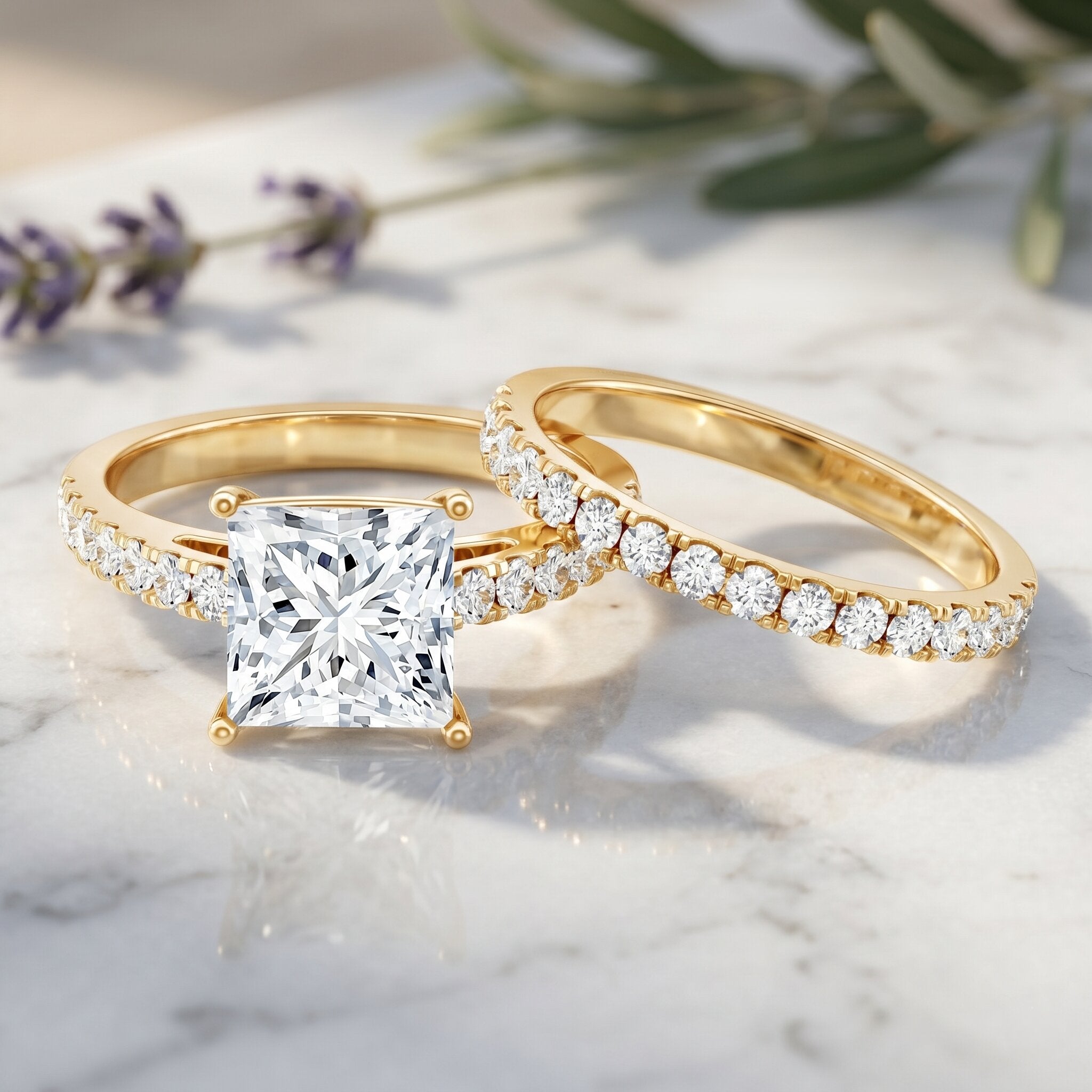IGI Certified 3 Carat Princess Cut Lab Grown Diamond Wedding Ring Set Lab - ( E-VS1 ) - Rosec Jewels
