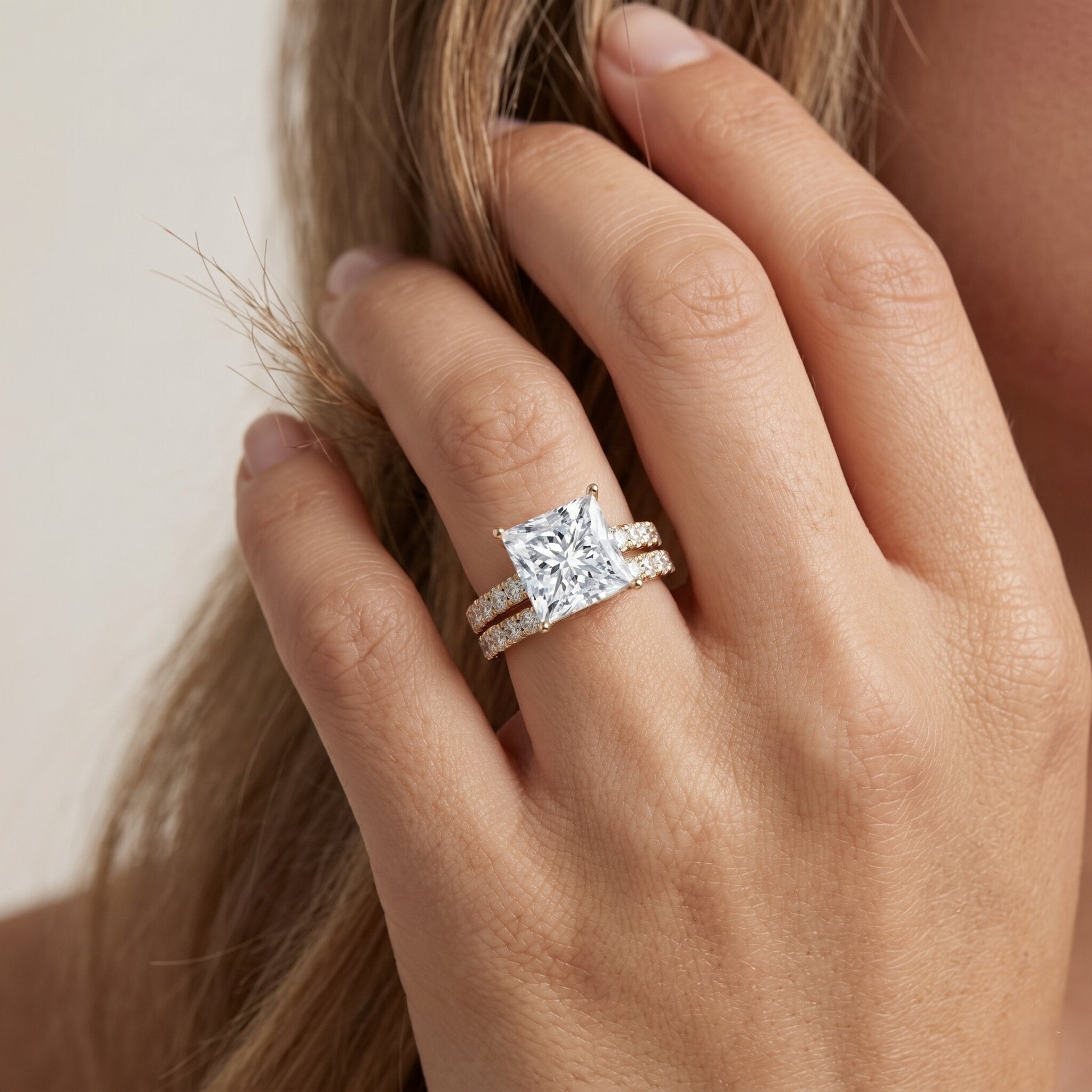 IGI Certified 3 Carat Princess Cut Lab Grown Diamond Wedding Ring Set Lab - ( E-VS1 ) - Rosec Jewels