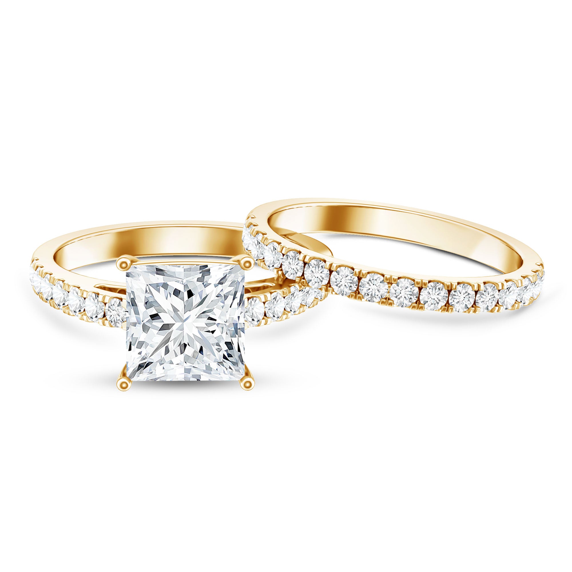IGI Certified 4 Carat Princess Cut Lab Grown Diamond Engagement Ring With Wedding Band Lab - ( EF-VS ) - Rosec Jewels