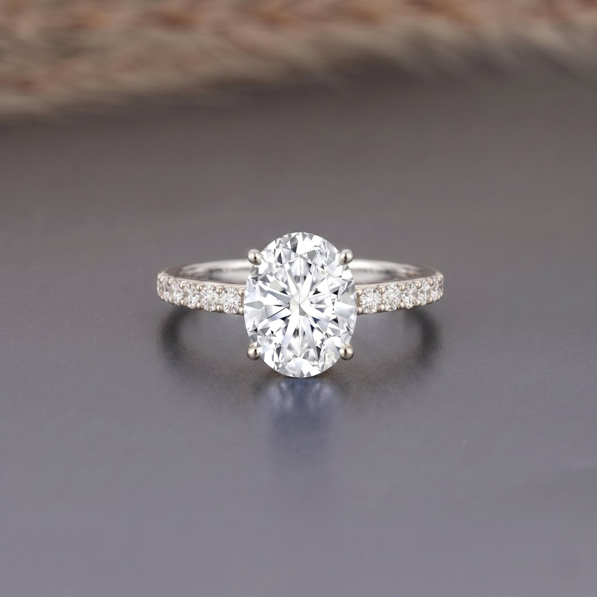 Lab Grown 2 Carat Diamond Oval Engagement Ring with IGI Certificate Lab - ( EF-VS ) - Rosec Jewels
