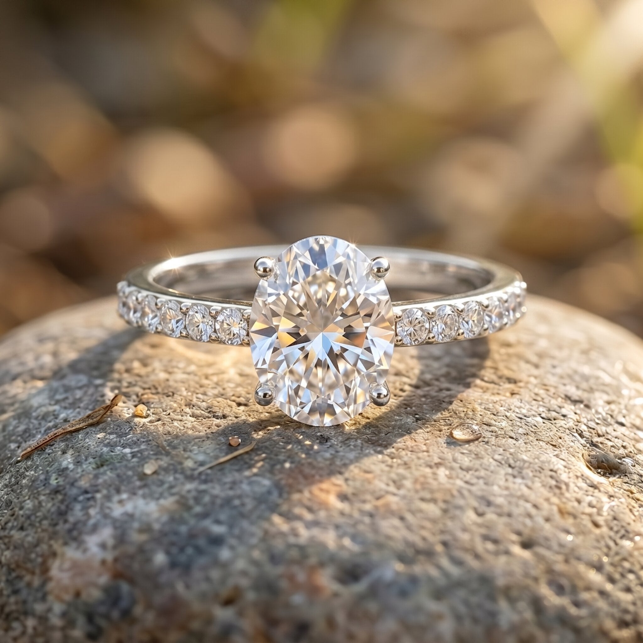 Lab Grown 2 Carat Diamond Oval Engagement Ring with IGI Certificate Lab - ( E-VS1 ) - Rosec Jewels