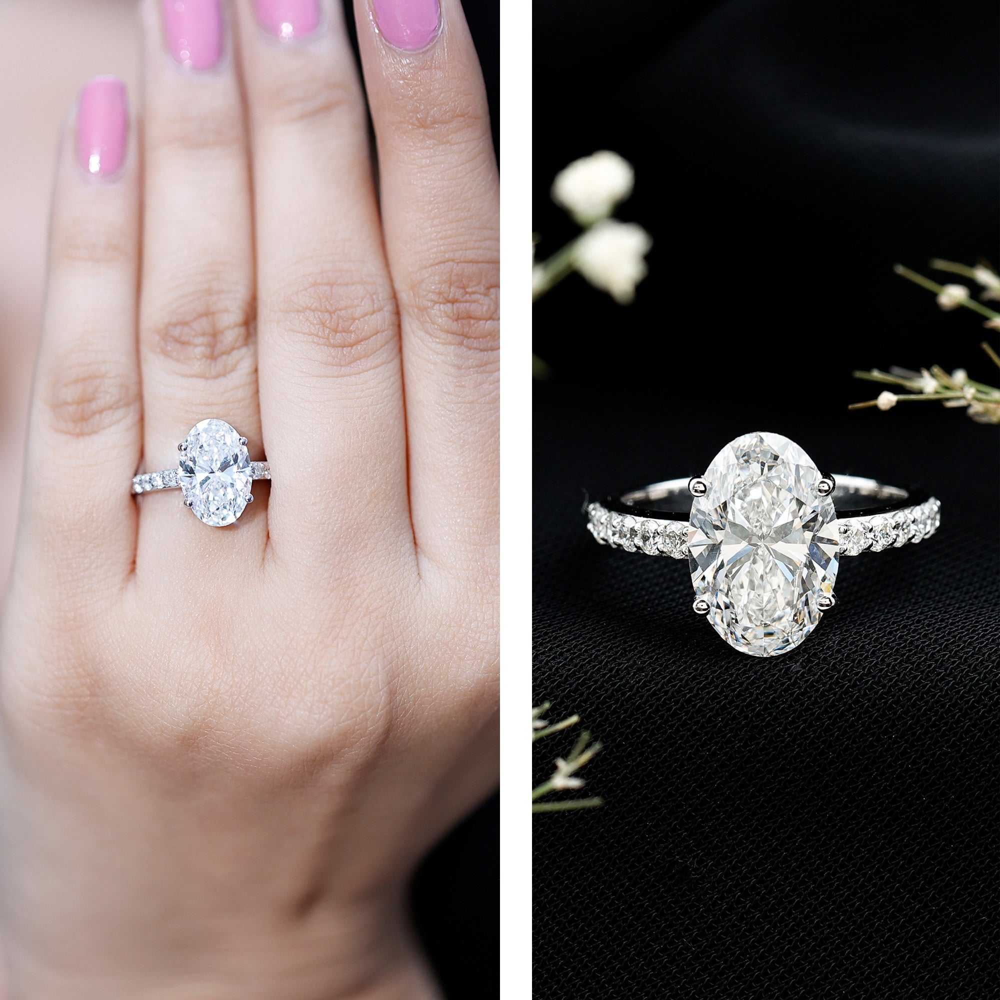 IGI Certified 4 Carat Oval Lab Grown Diamond Huge Engagement Ring Lab - ( EF-VS ) - Rosec Jewels